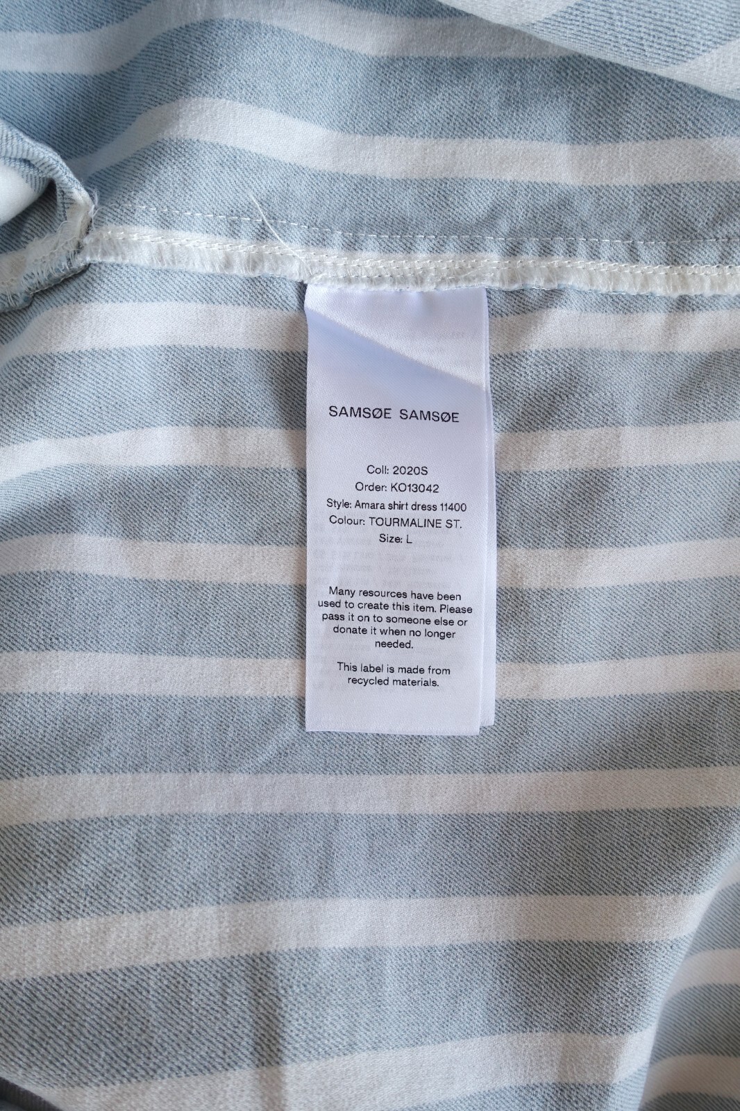 SAMSOE SAMSOE Blue/grey striped Linen blend AMARA shirt dress size L