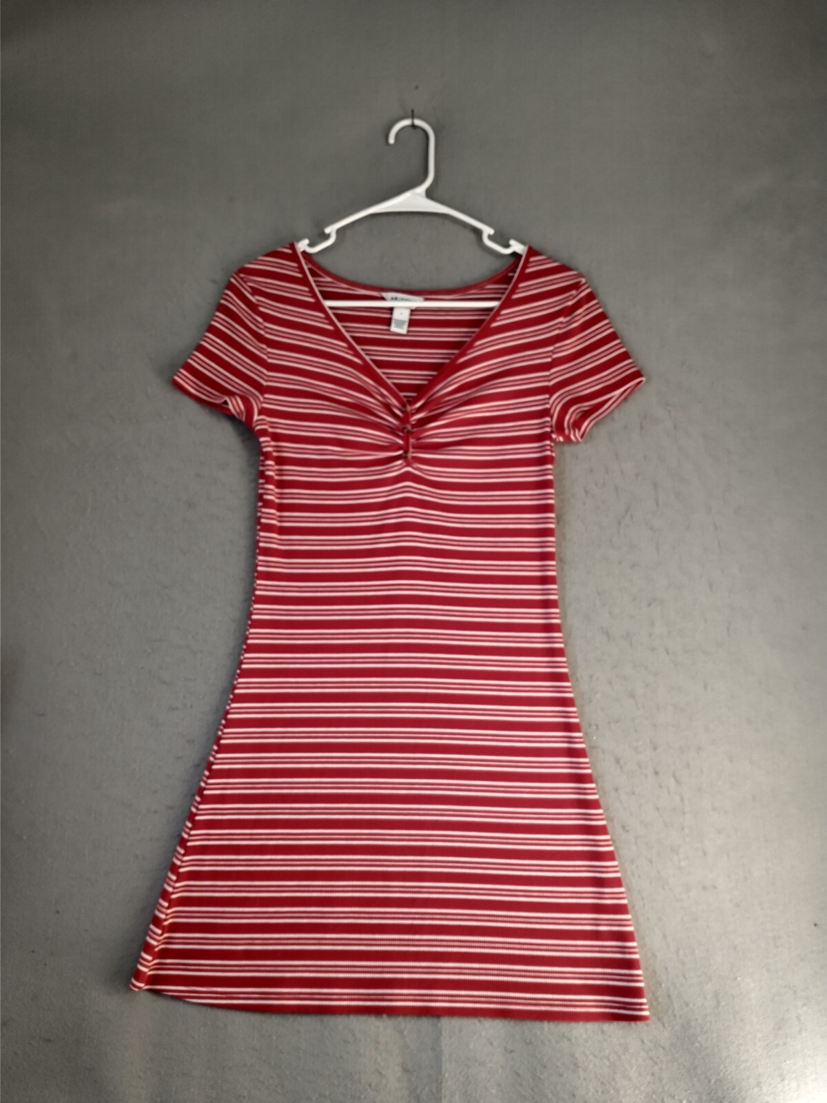 Arizona Womens Dress Small Red Striped Short Sleeve V Neck Casual Pullover