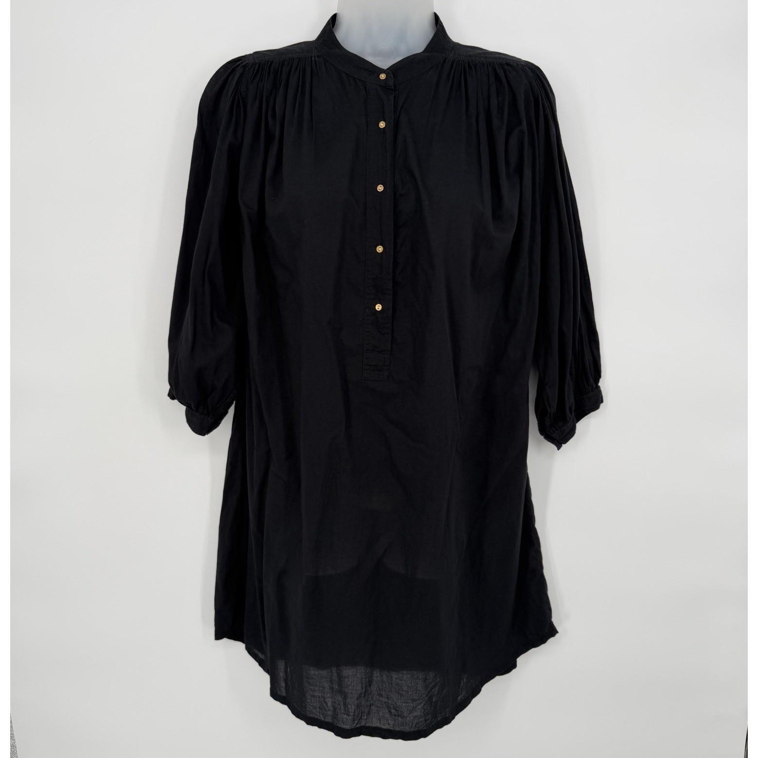 Ulla Johnson Cotton Button Up Mini-Shirt Dress Pleated 3/4 Sleeve Button Cuffs