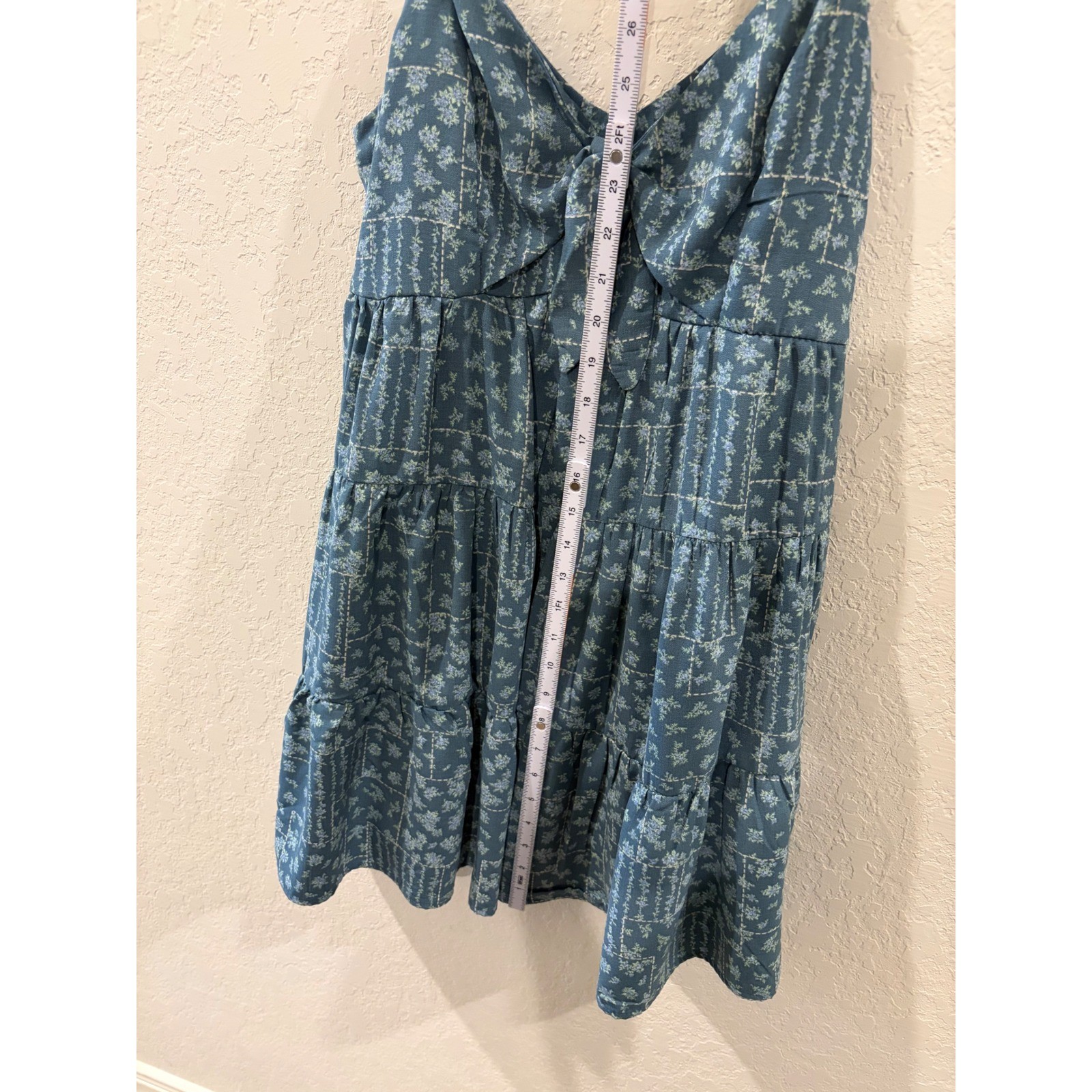 Altar’d State Blue Floral Patchwork Tie Front Tiered Mini Dress Large