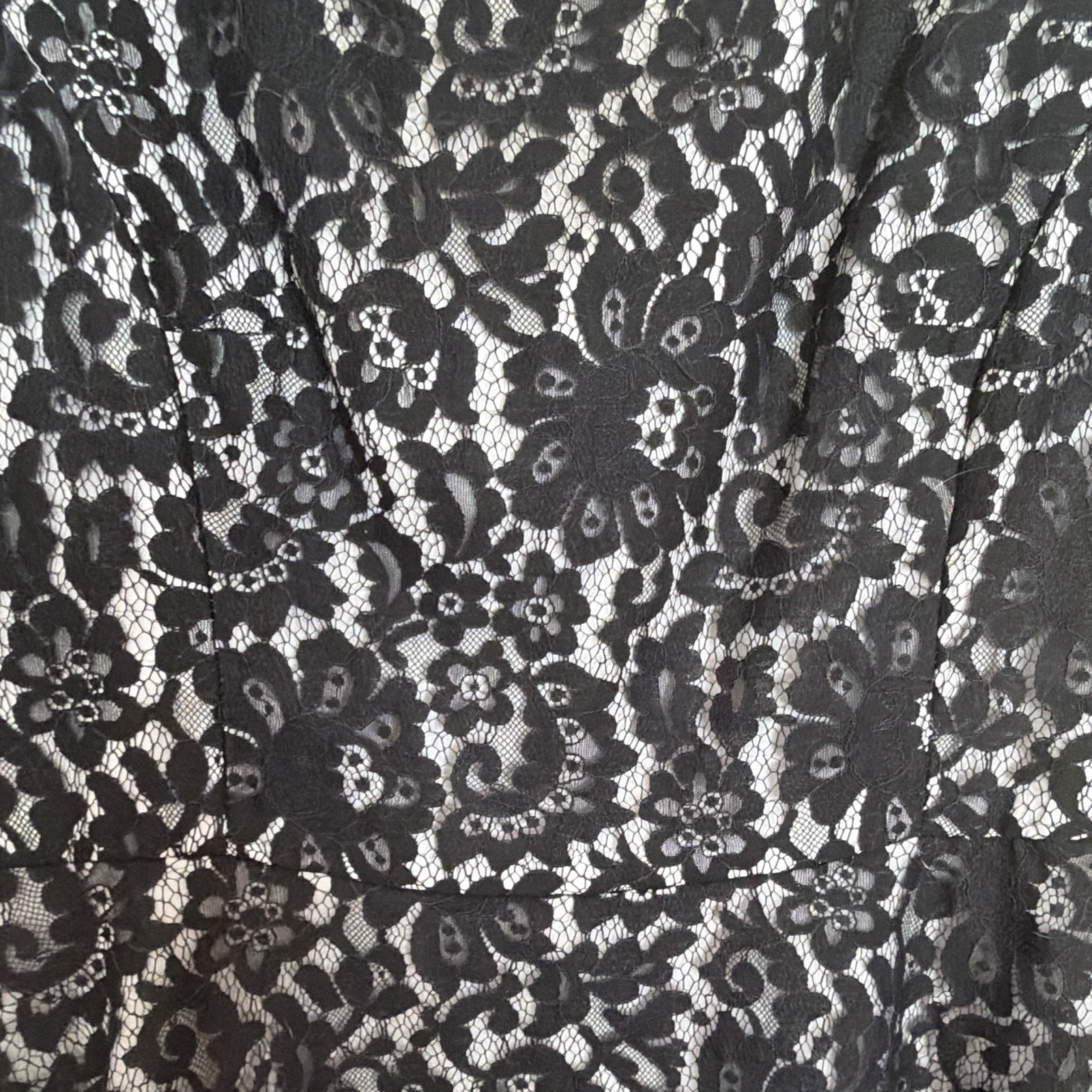Banana Republic Black Floral Lace Lined A-Line Knee Dress Scoop Neck 14