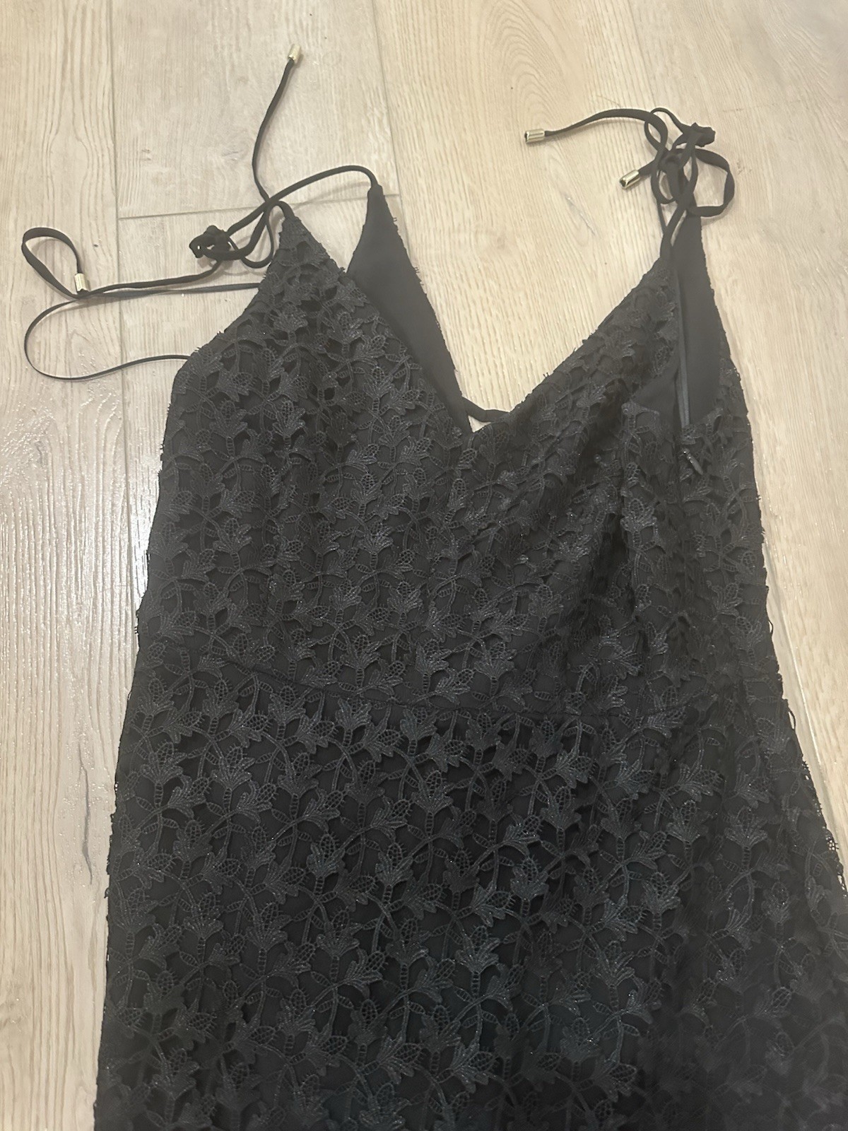 NWT Joie Josana in Caviar Black Lace Tie Strap Fit & Flare Midi Dress 4 $428