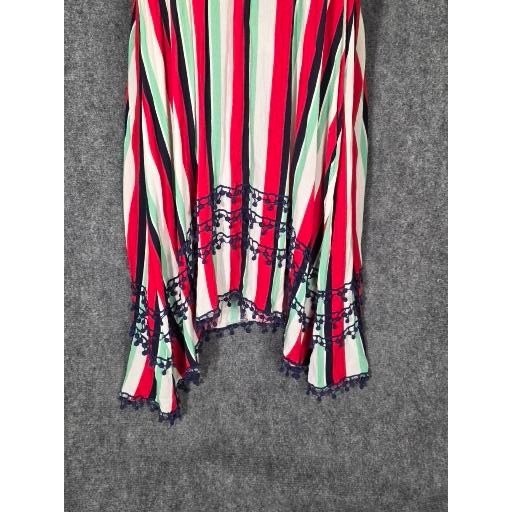 Red Navy White Striped Halter Handkerchief Hem Midi Dress Crochet Trim Women 3XL