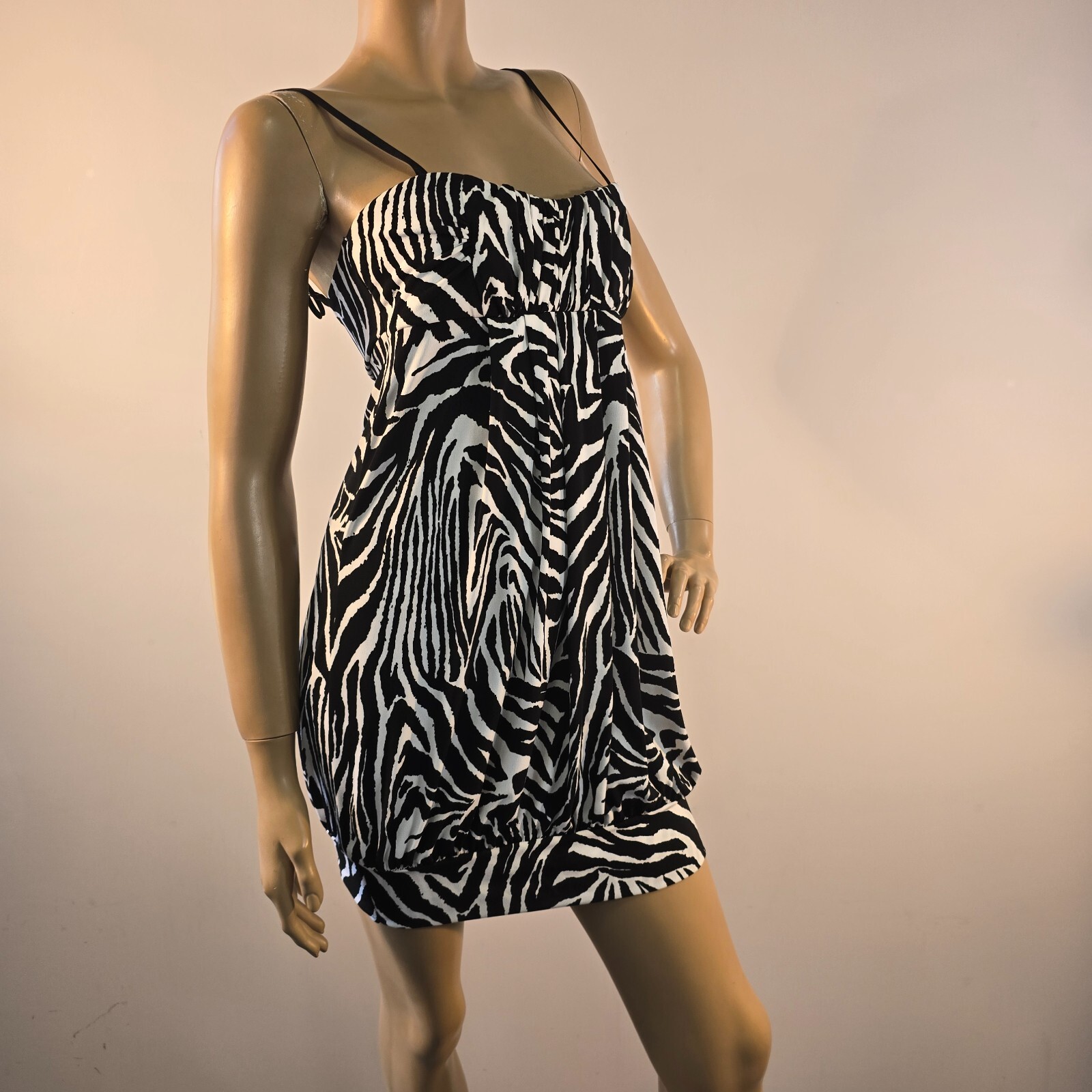 Twenty One Mini Dress Tunic Top Adj Straps Black And White Women Sz S USA Made