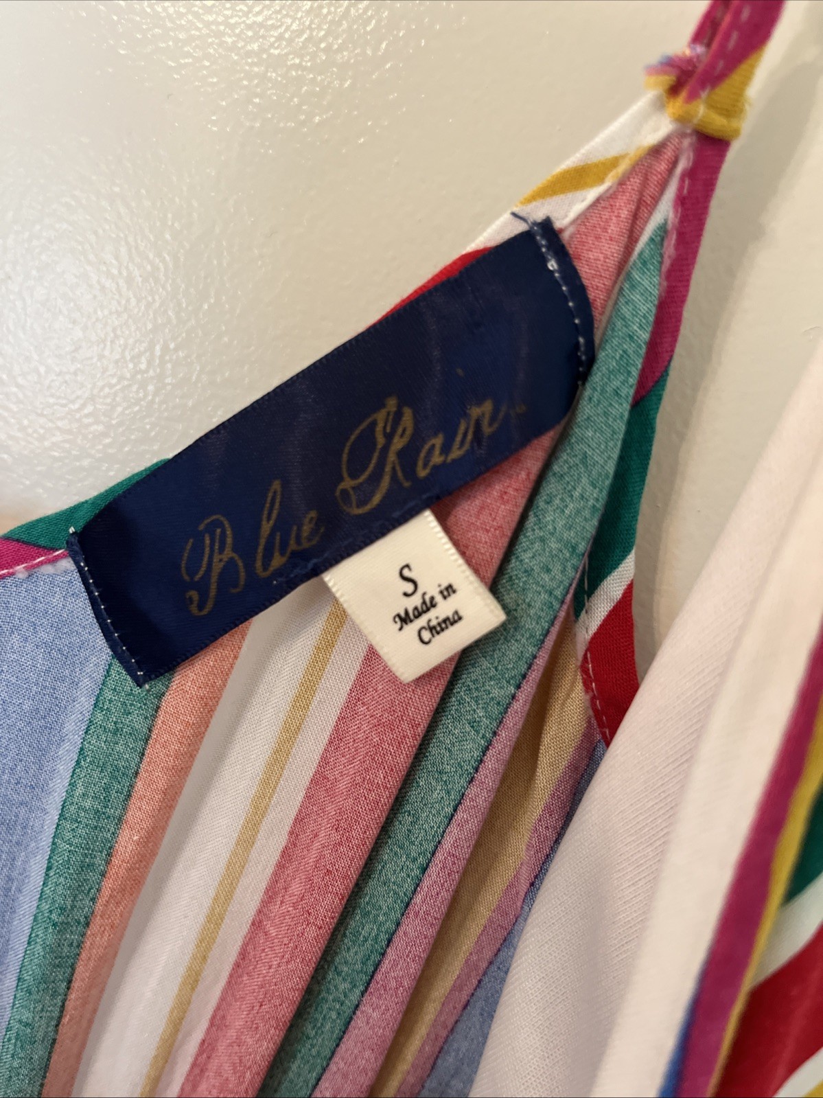 Blue Rain Rainbow Striped Cami Wrap Midi Dress Small Multi-Color Summer Sundress