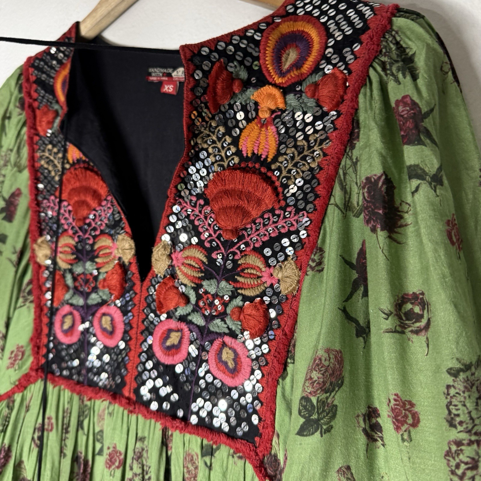 Verb By Pallavi Singhee Basil Embroidered Maxi Dress Tassels Floral Womens XS