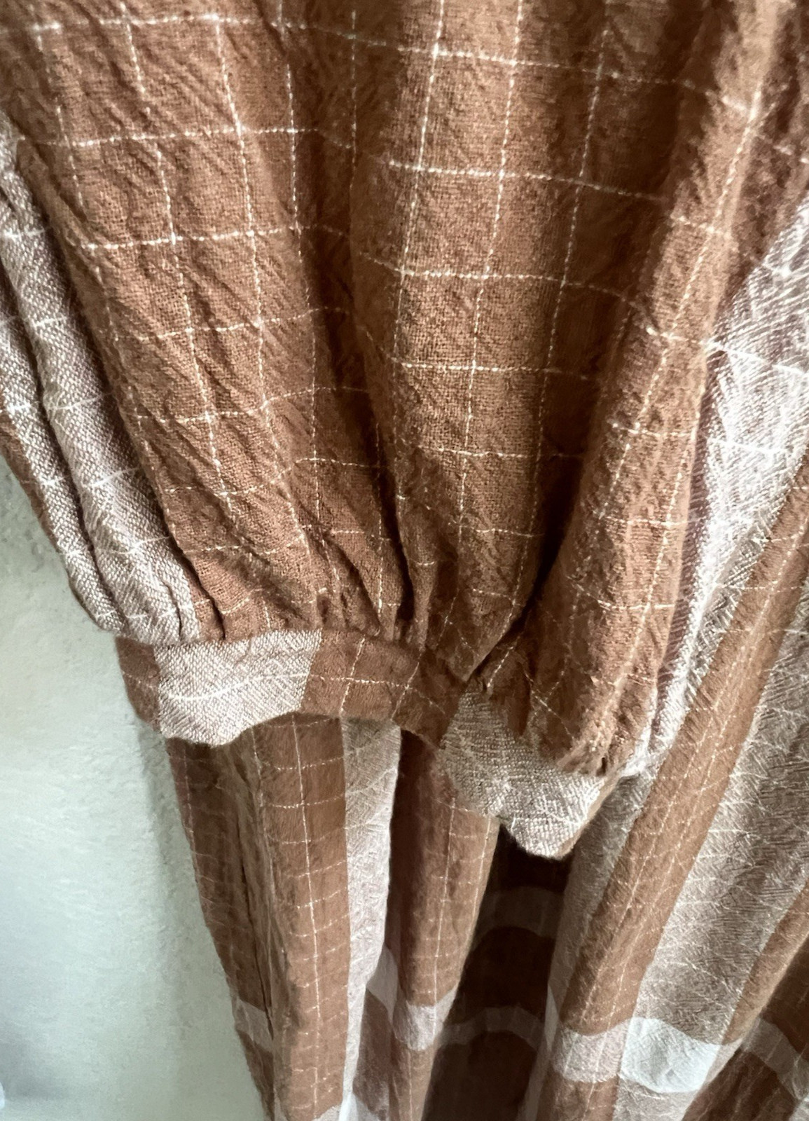 Grade & Gather Overfit Plaid Button Down Midi Dress V Neck Long Slv Prairie Sz S