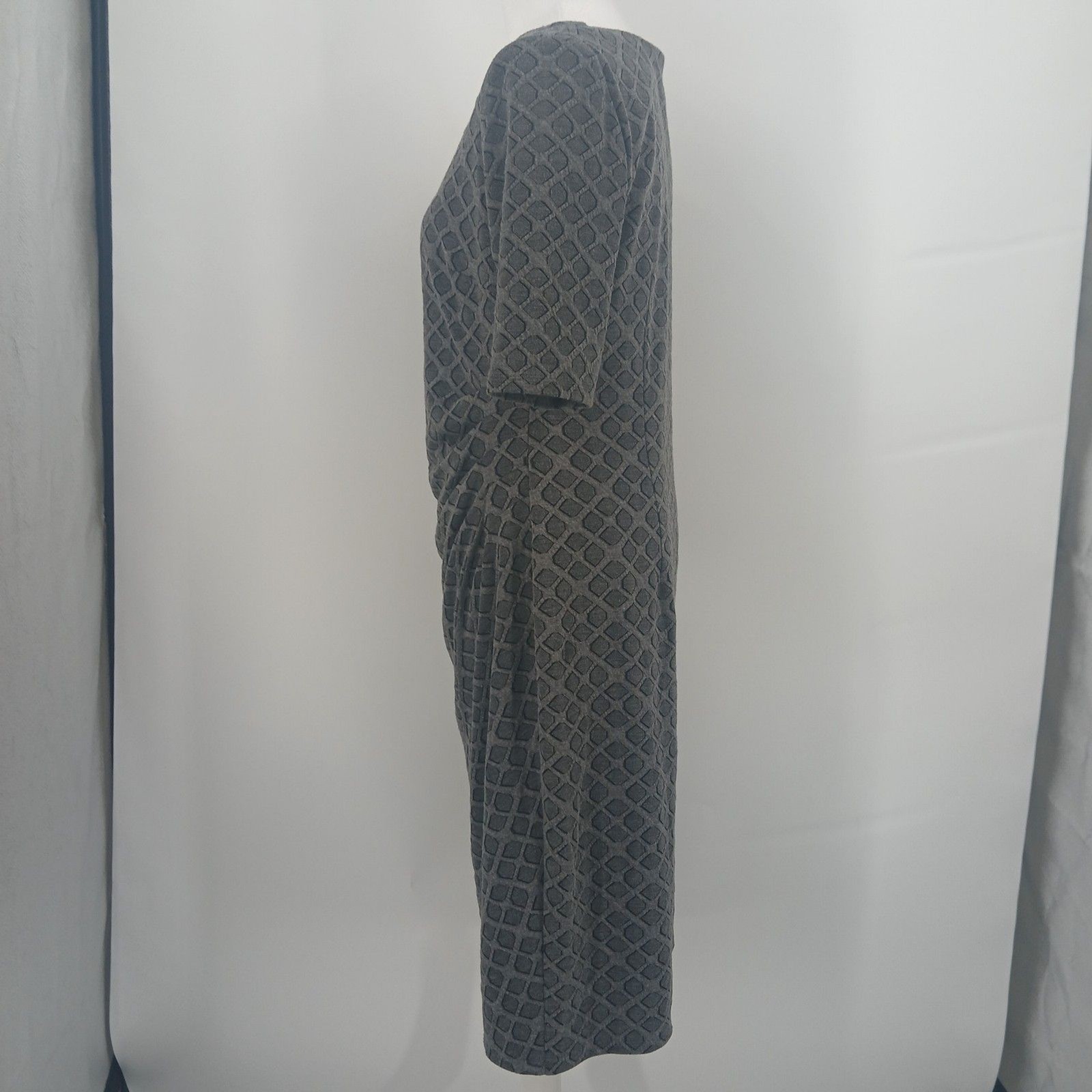 womans anne klein size 12 black grey short sleeve midi dress side rouching