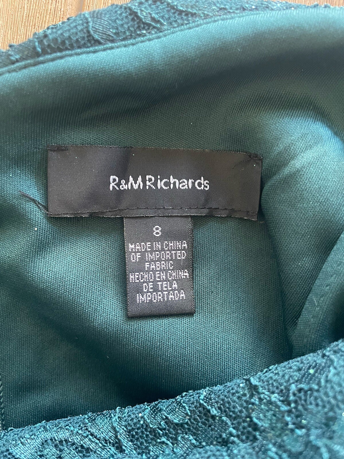 R&M Richards Women’s Off-The-Shoulder Lace Gown- Size 8 Green