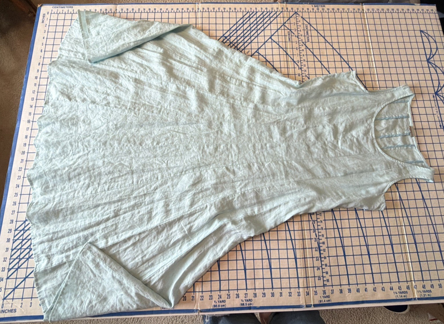 Eileen Fisher Mint Green Flare Linen Sleeveless Dress-Medium Petite