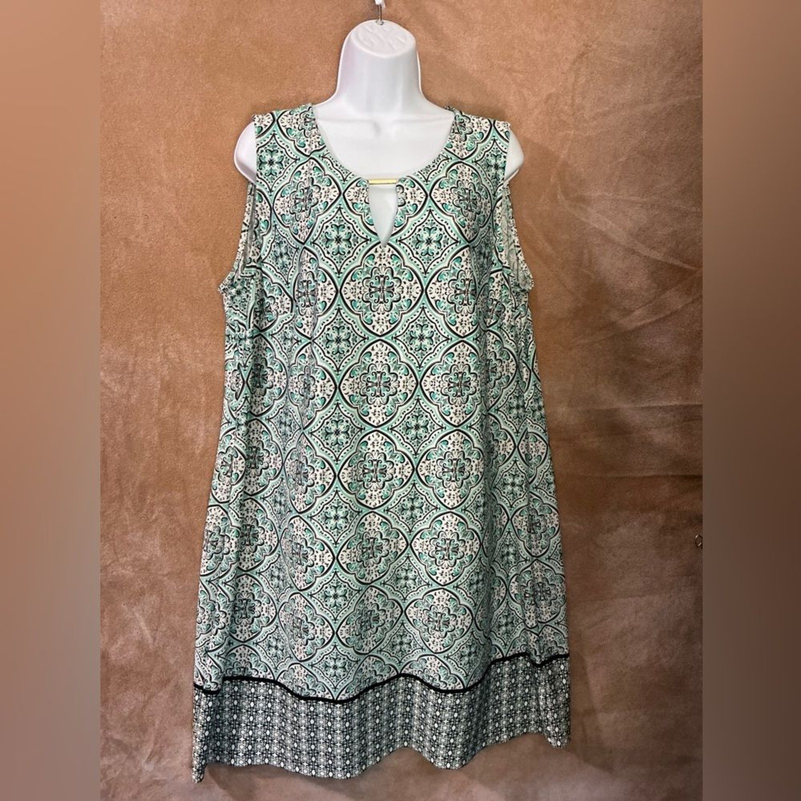 Tacera Turquoise and Black Patterned Dress
