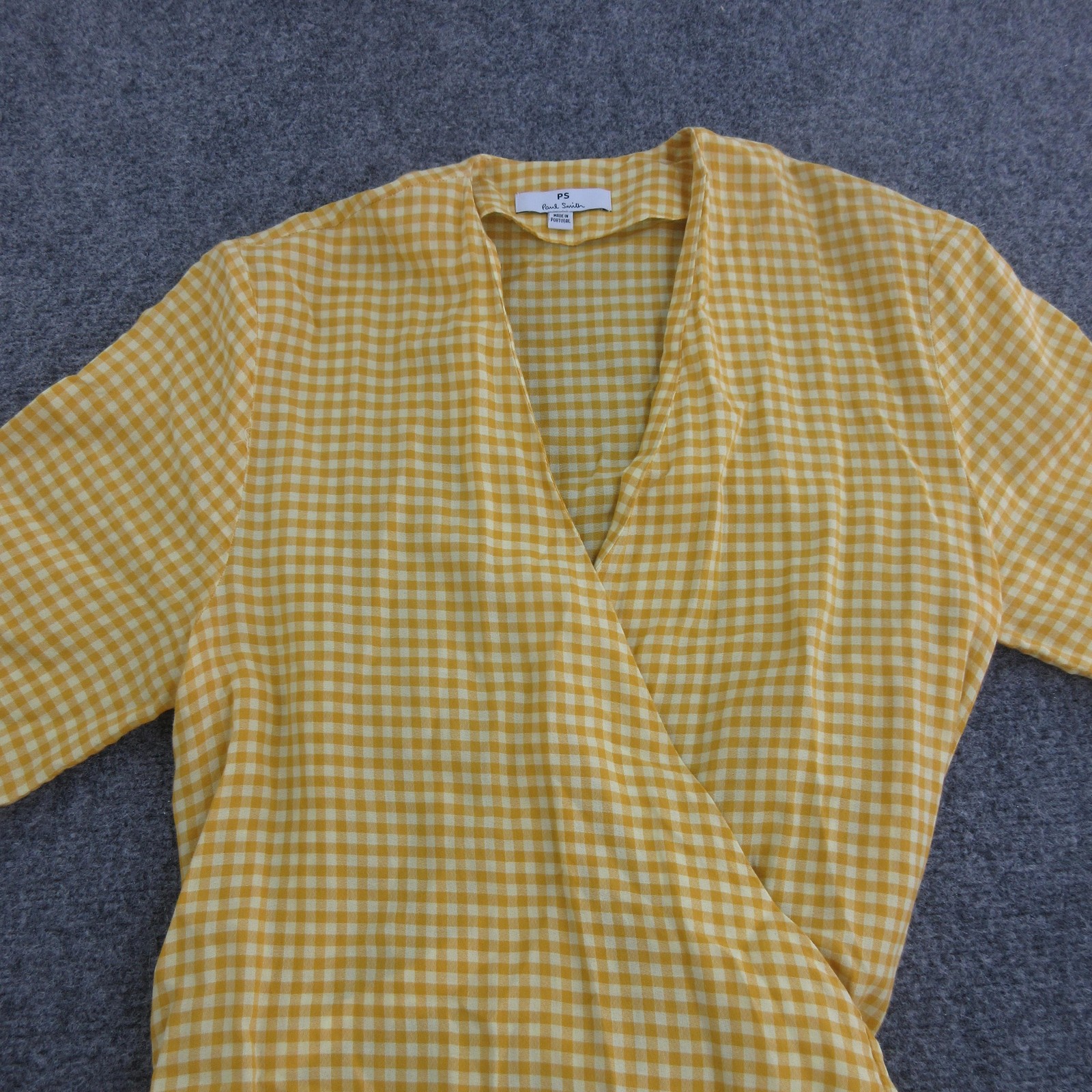 PS Paul Smith Dress Womens 38 Yellow Cotton Gingham Wrap Midi V Neck Belted