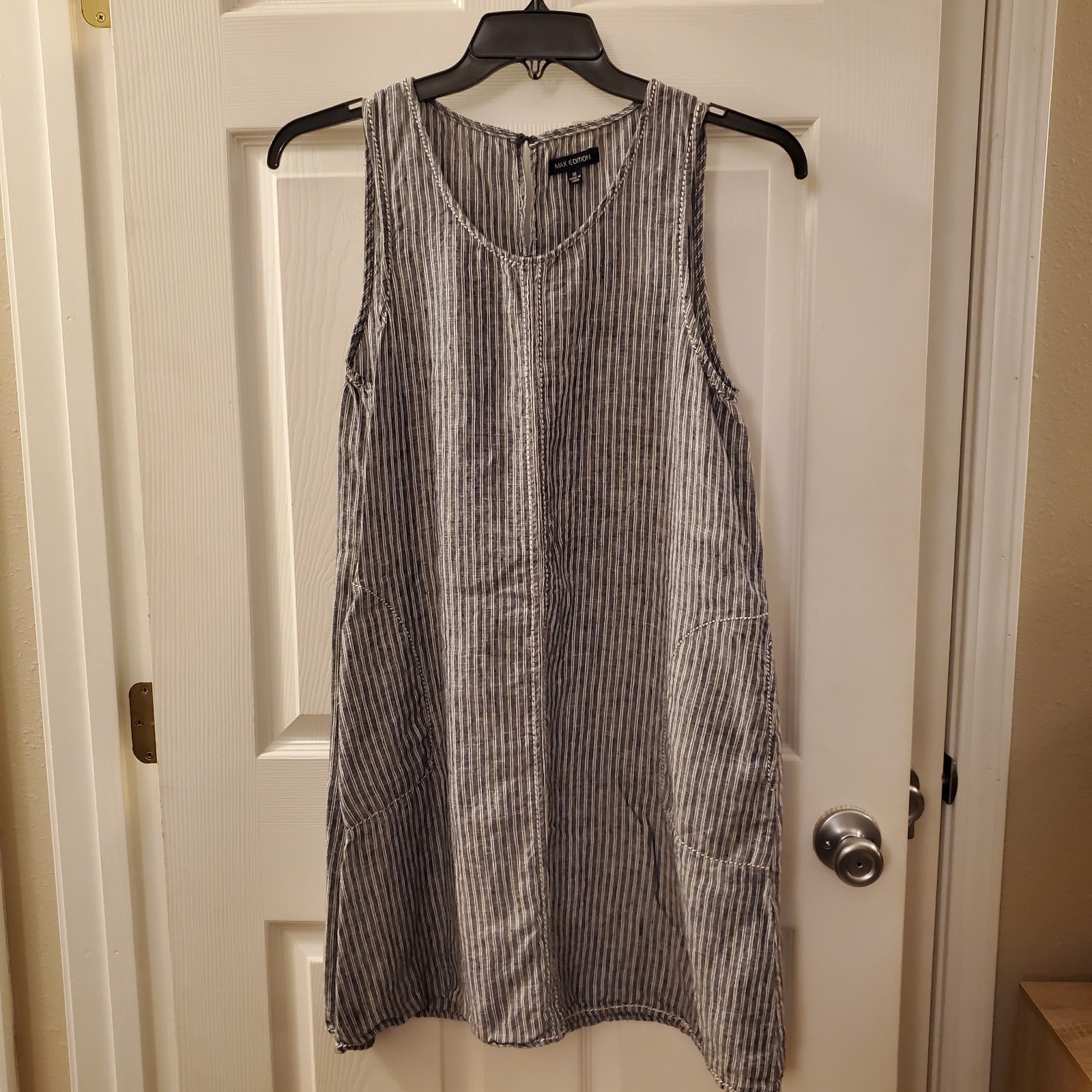 Max Edition sz M striped linen shift dress summer spring beach coastal resort