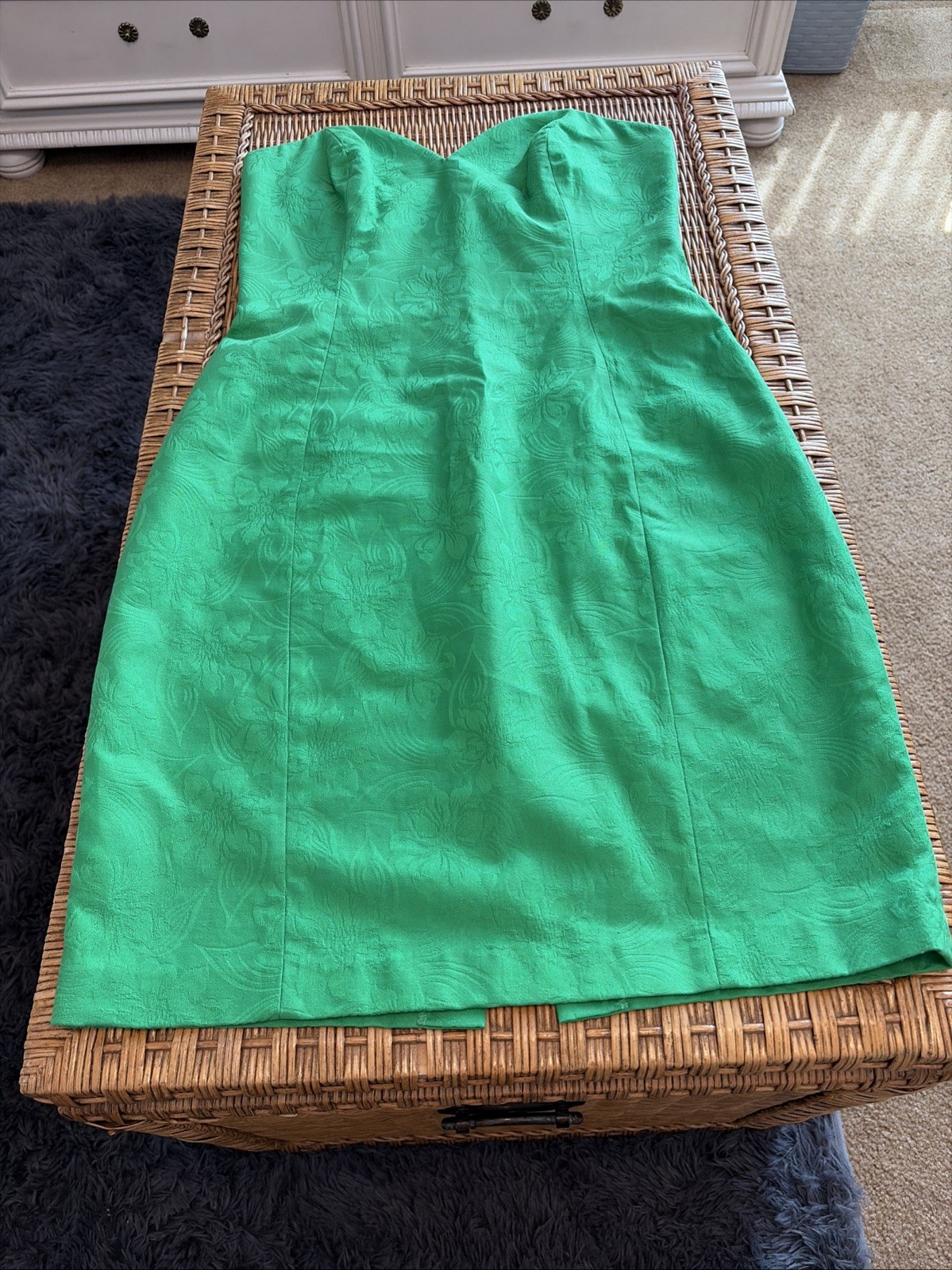 A.J. Bari Strapless Green Brocade Boned Cocktail Dress Sz 8/10