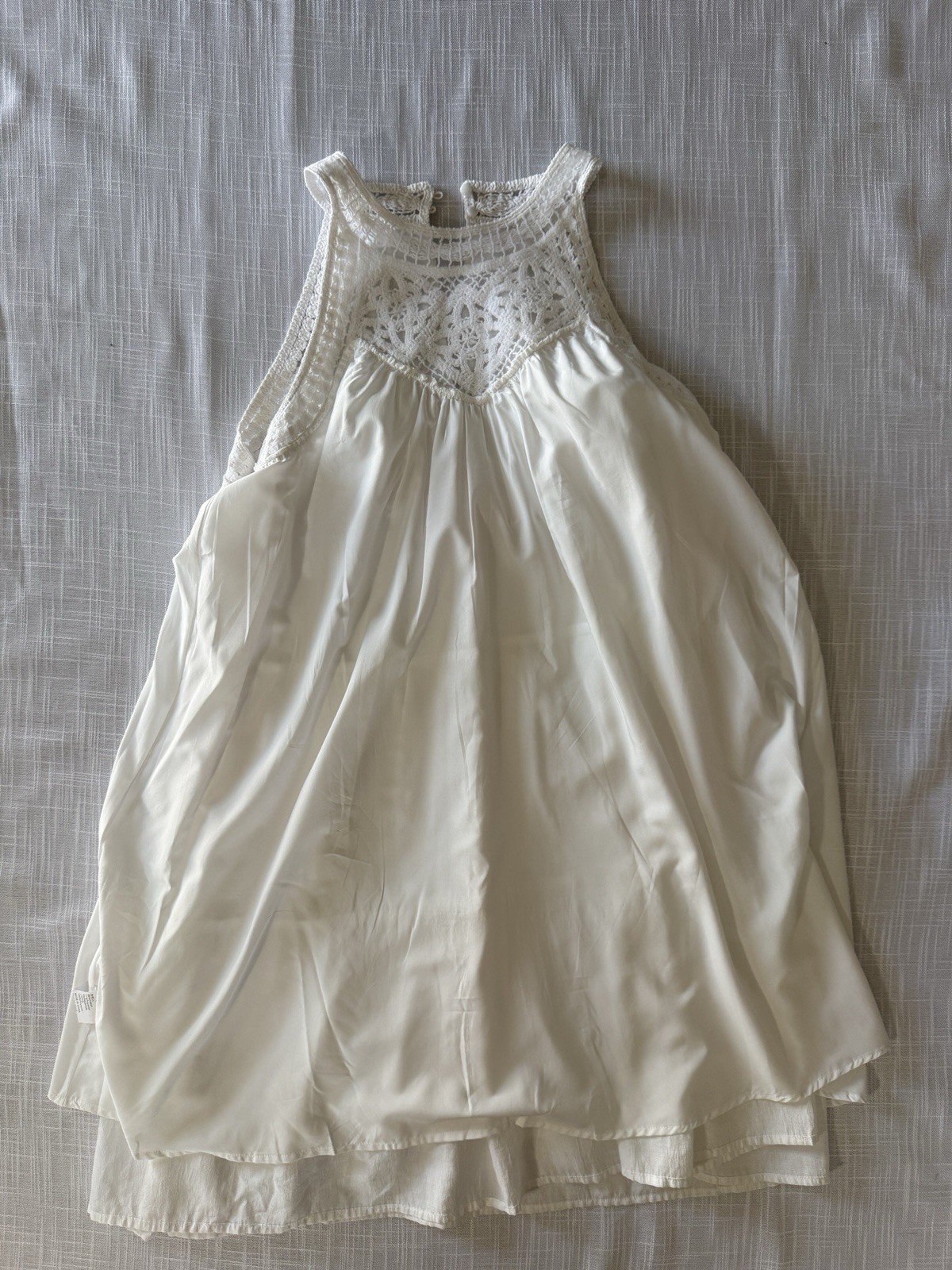 BTFBM Women’s White Solid Halter Lace Yoke Tiered A-Line Lined Knee Dress Sz L