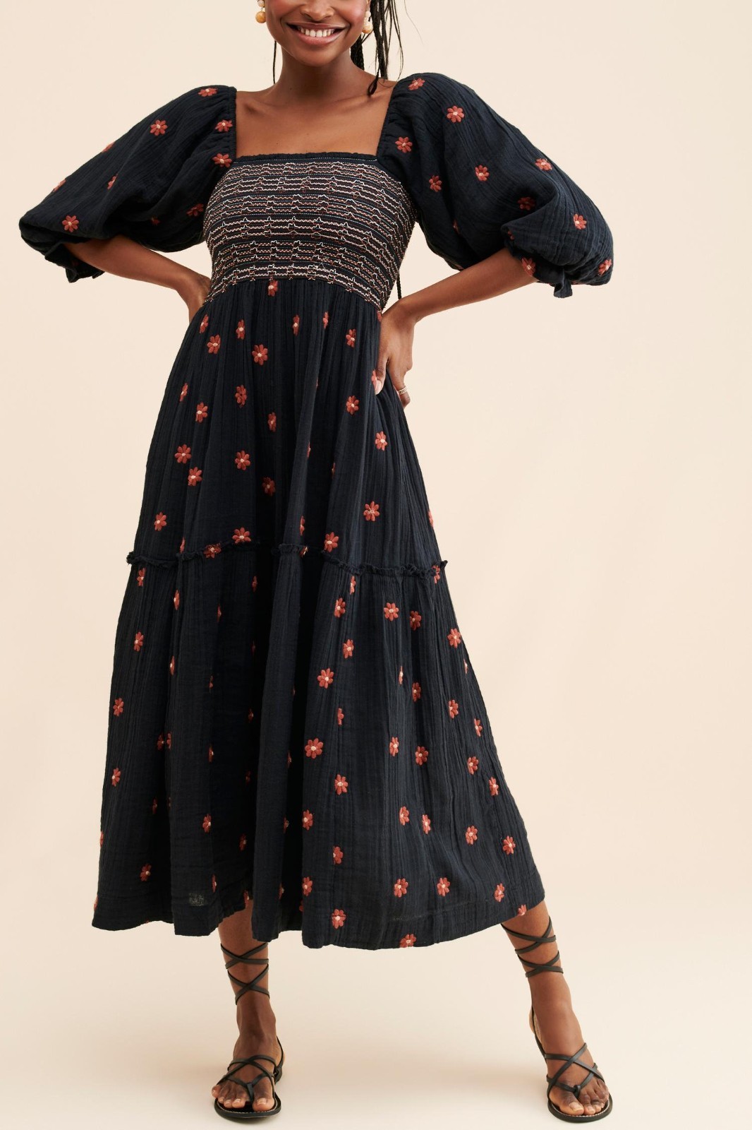 Free People Dahlia Embroidered Maxi Dress Size XS Black Floral