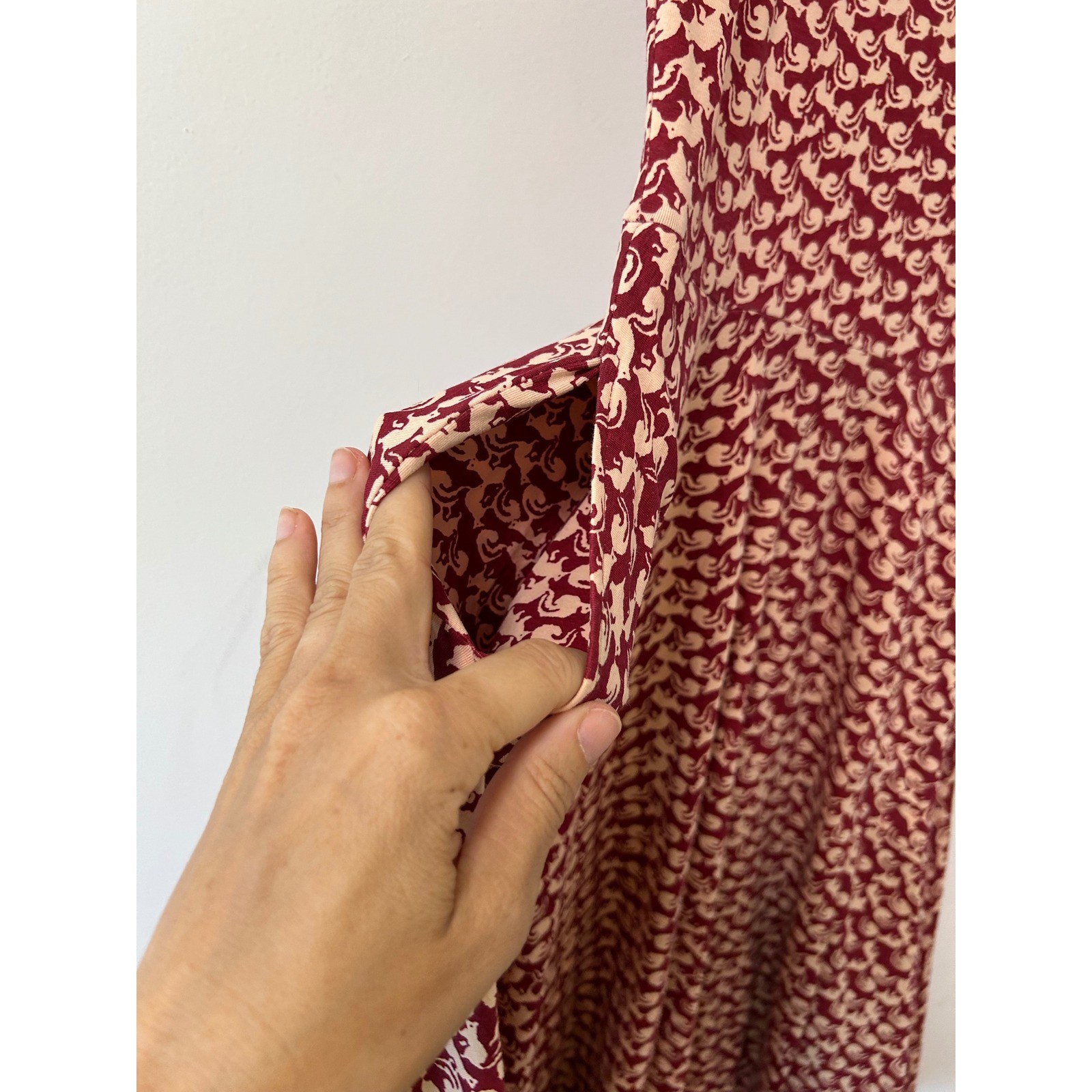 Effie’s Heart Burgundy Squirrel Print Fit and Flare Dress Pockets Small