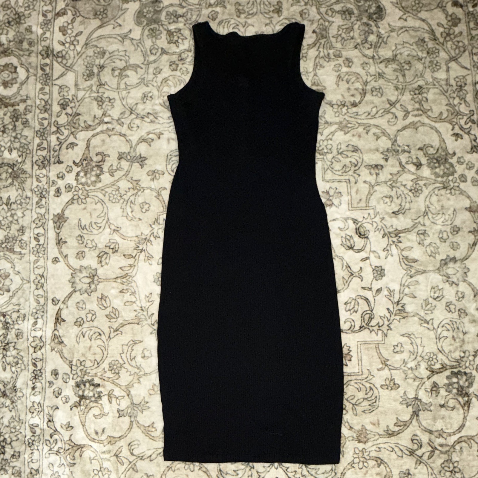 A New Day Black Ribbed Knit Scoop Neck Sleeveless Midi Bodycon Dress Size M