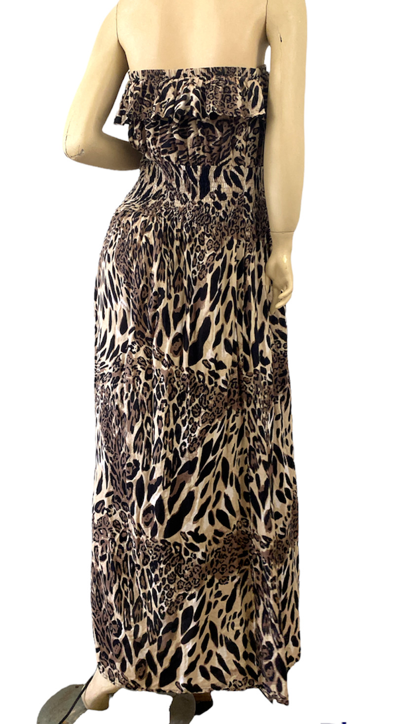 Love Heart Chesley Maxi Sleeveless Animal Print Brown Collarless Dress Size 2X