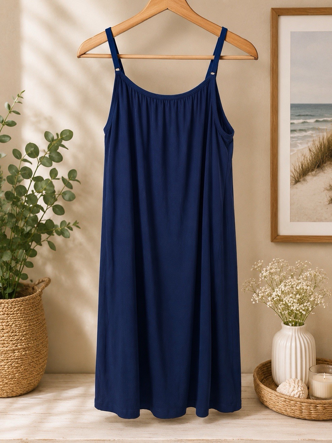 32 Degrees Blue Solid Flowy Bra Cami Sleeveless Adjustable Straps Women L/G