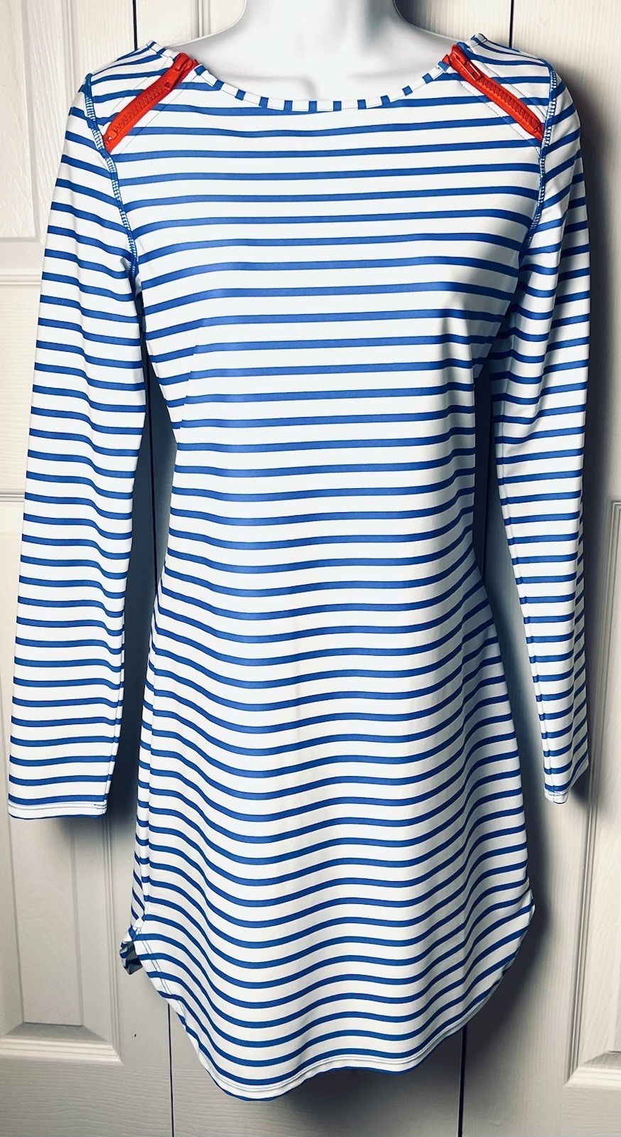CABANA LIFE Dress Mini Striped Lightweight Blue White Orange Sz Small