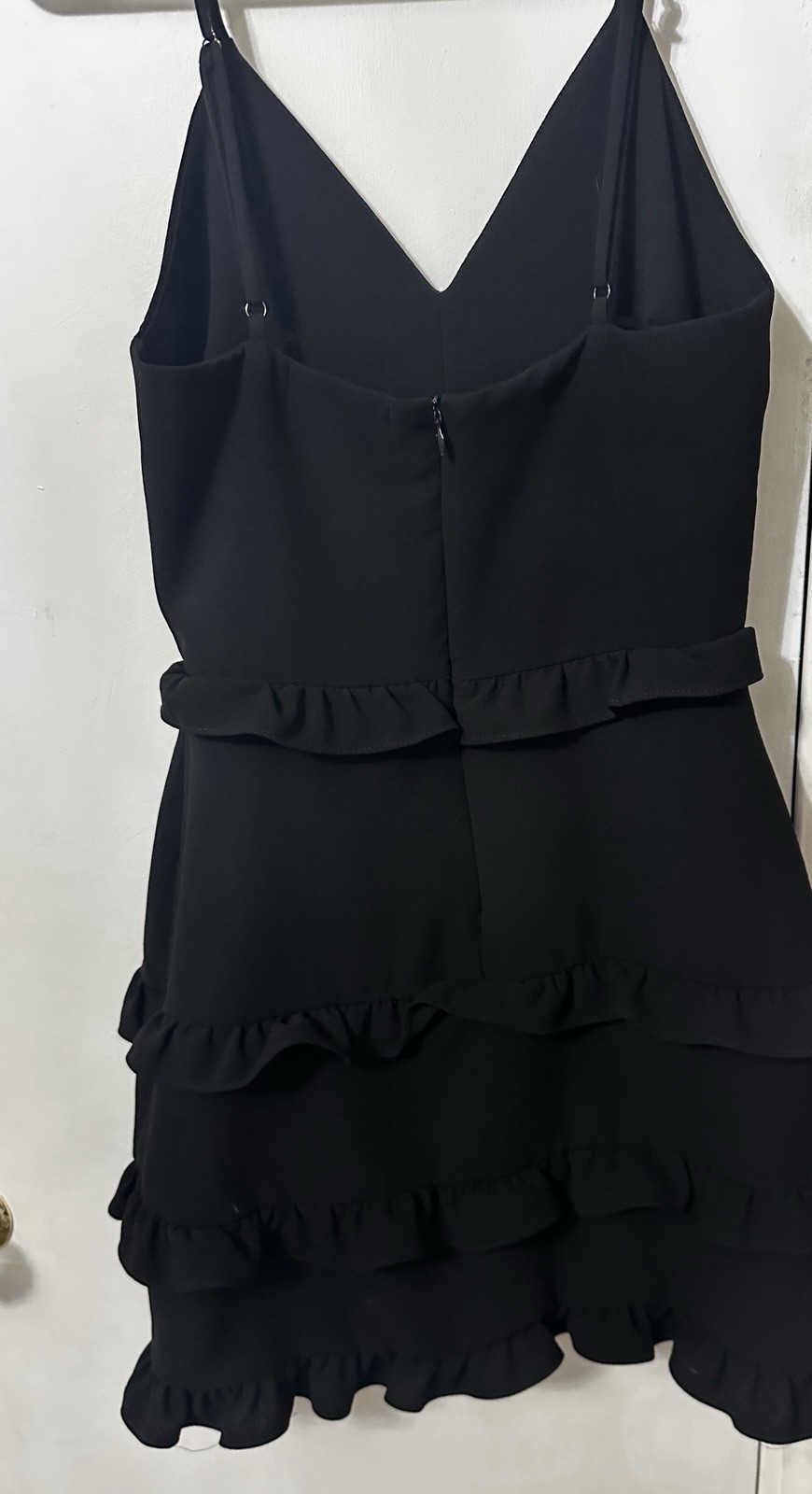 Pants Store Black Ruffle Tiered Spaghetti Strap Mini Dress