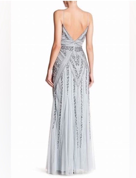 Marina NWT light blue beaded mesh v neck gown bridesmaid princess castlecore 6