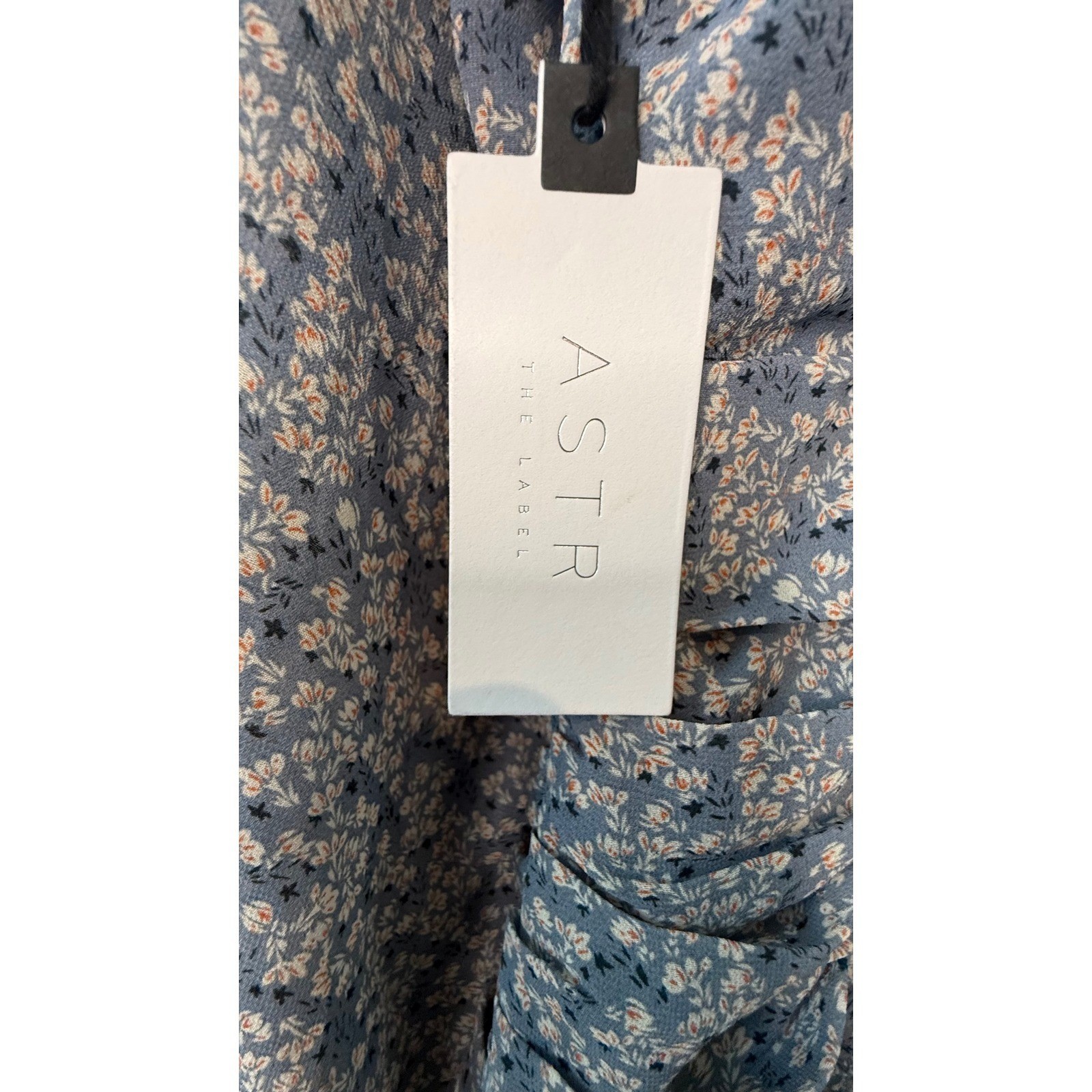 NWT ASTR The Label Blue Floral Ruched Mini Dress Long Sleeve Ruffle Skirt