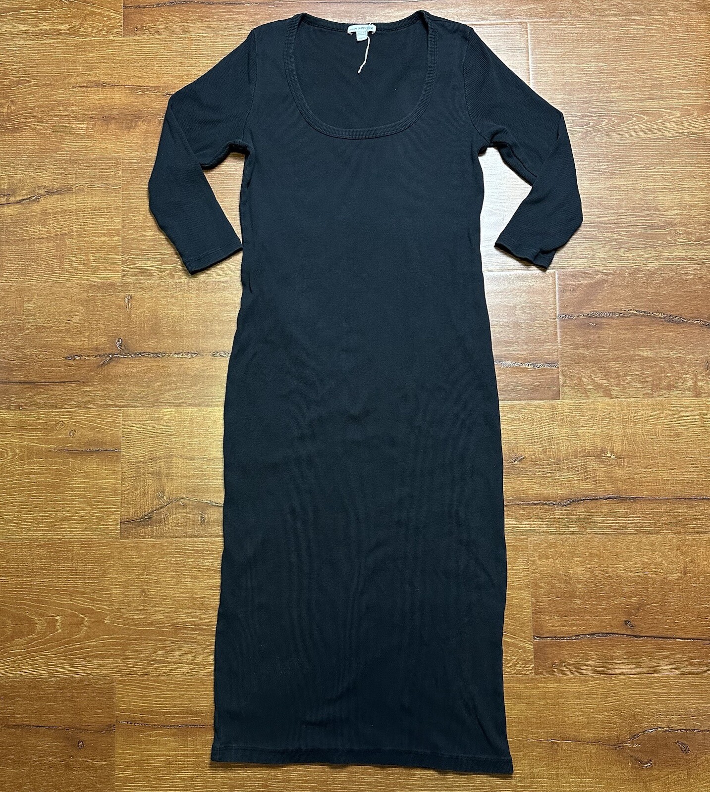 James Perse Dress Womens 4 Black 3/4 Sleeve Scoop Neck Maxi Modern Minimal City