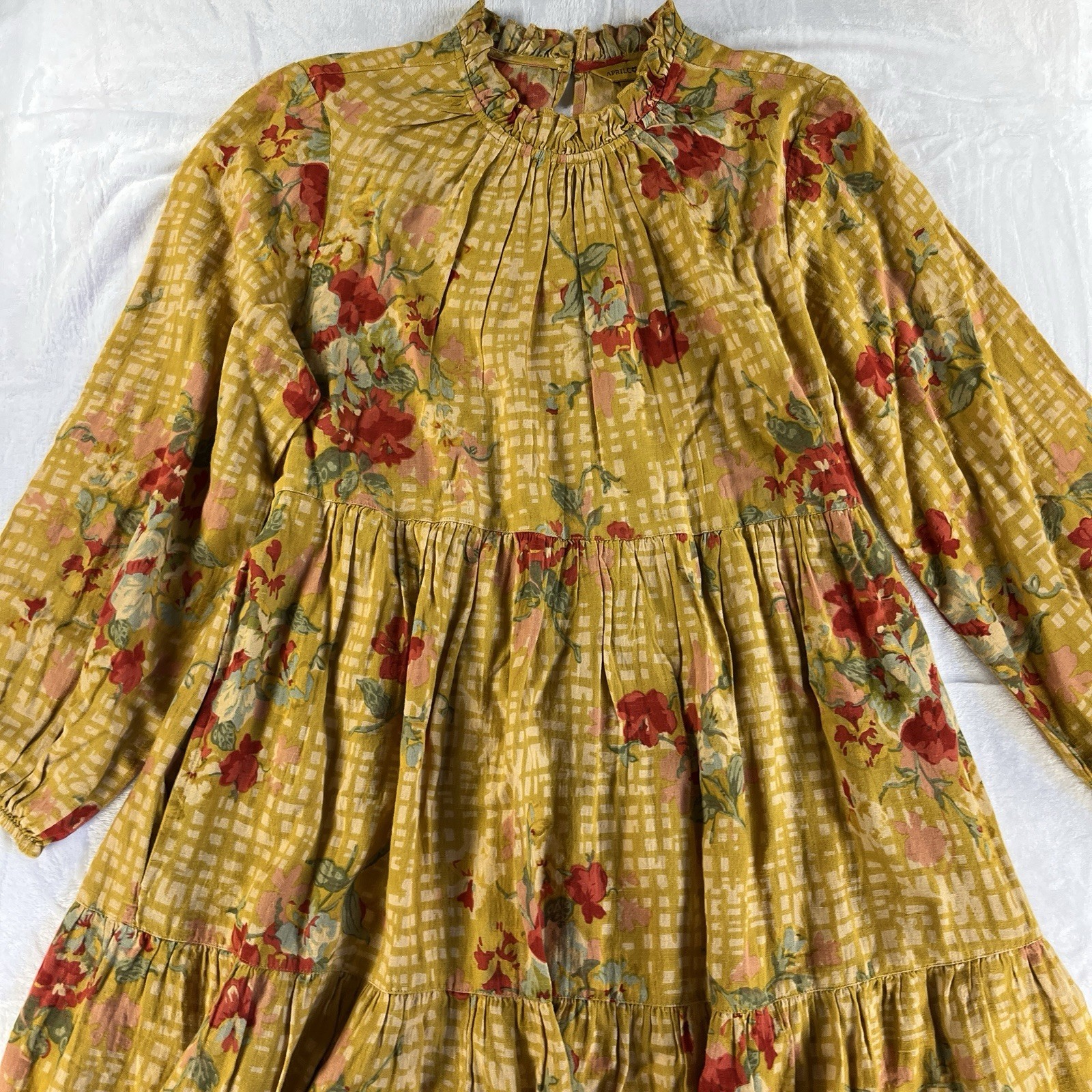 April Cornell Dress M Lisbon Rose Yellow Floral Boho Prairie Cottagecore Pockets