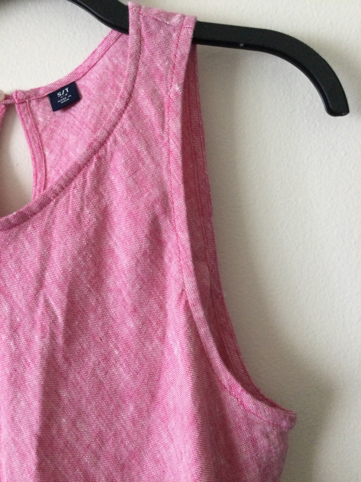 Lands End Pink Heather Linen Midi Dress A-Line Pockets Women Sz ST Boho Coastal