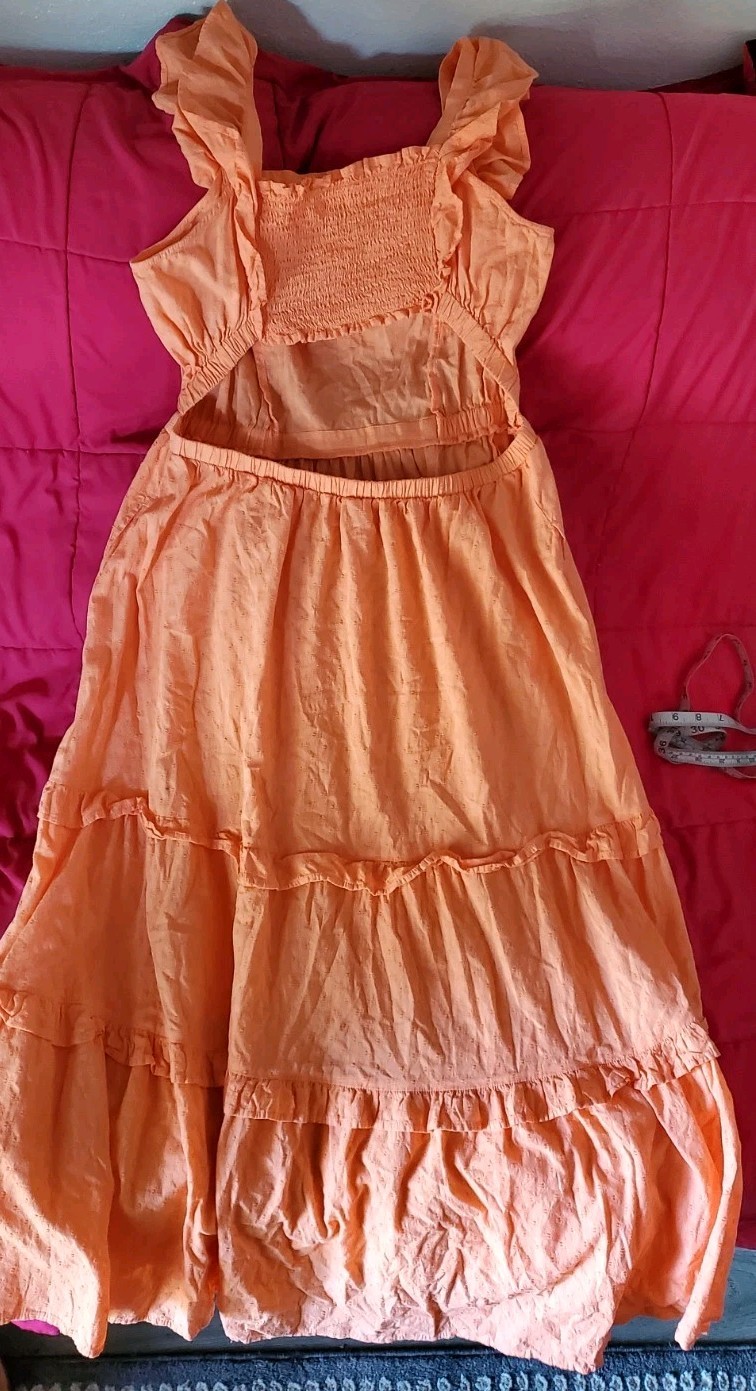 Universal Thread Apricot Tiered Midi Dress XL Flutter Sleeve Pockets Open Back
