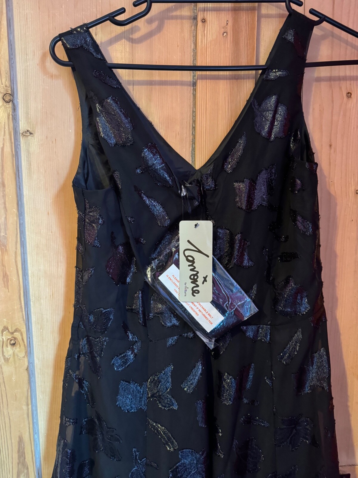 JD Williams black embellished leaf print fit n flare dress size 10 NWT prom glam