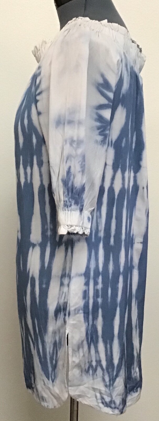 NEW Style Envy L Blue Tie Dye Look Rayon 3/4 Sleeve Short Dress Tunic NWT