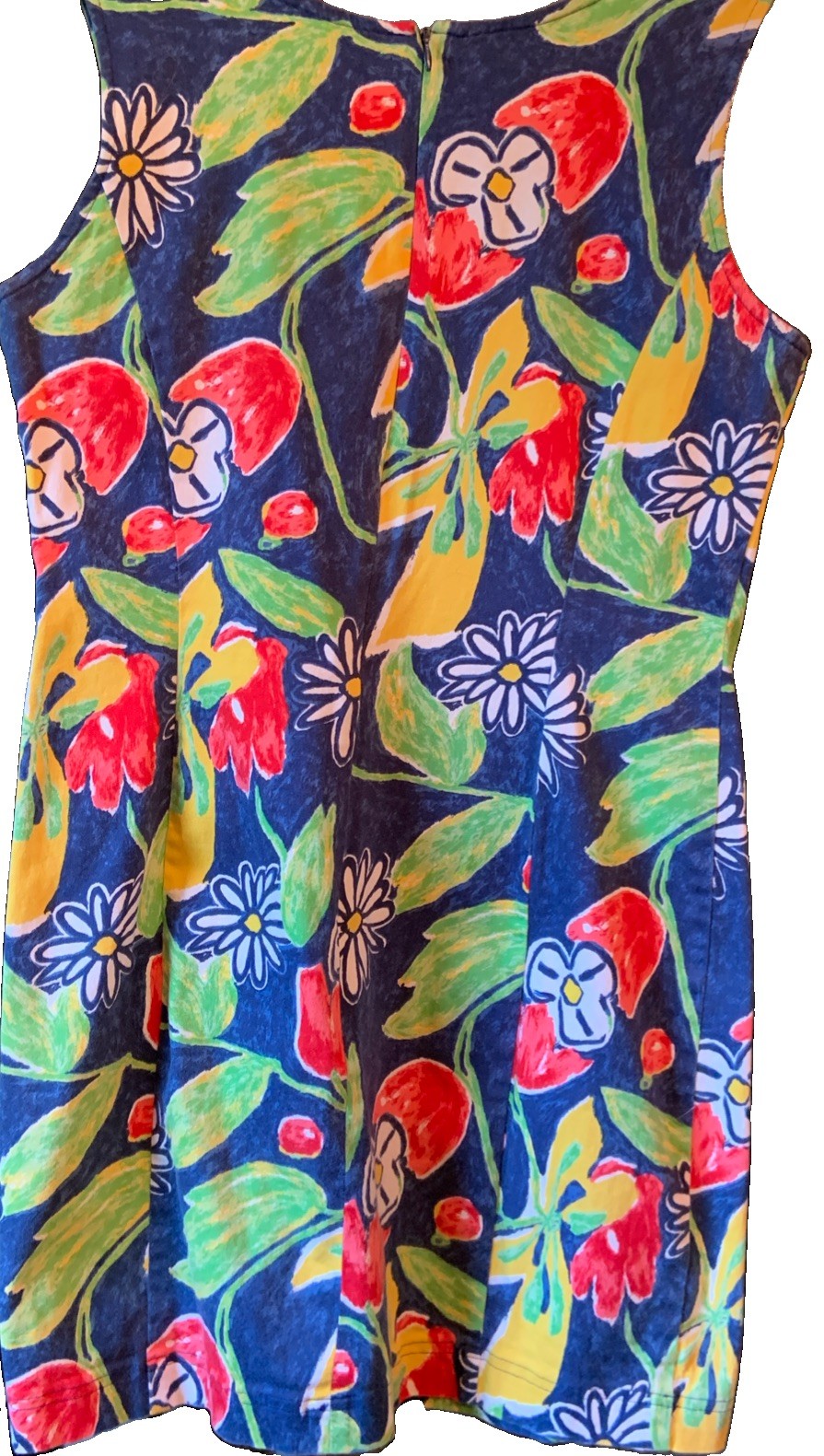 Spiegel Moda Size 10 Sleeveless Multicolor Tropical Sheeth Dress Cotton Spandex
