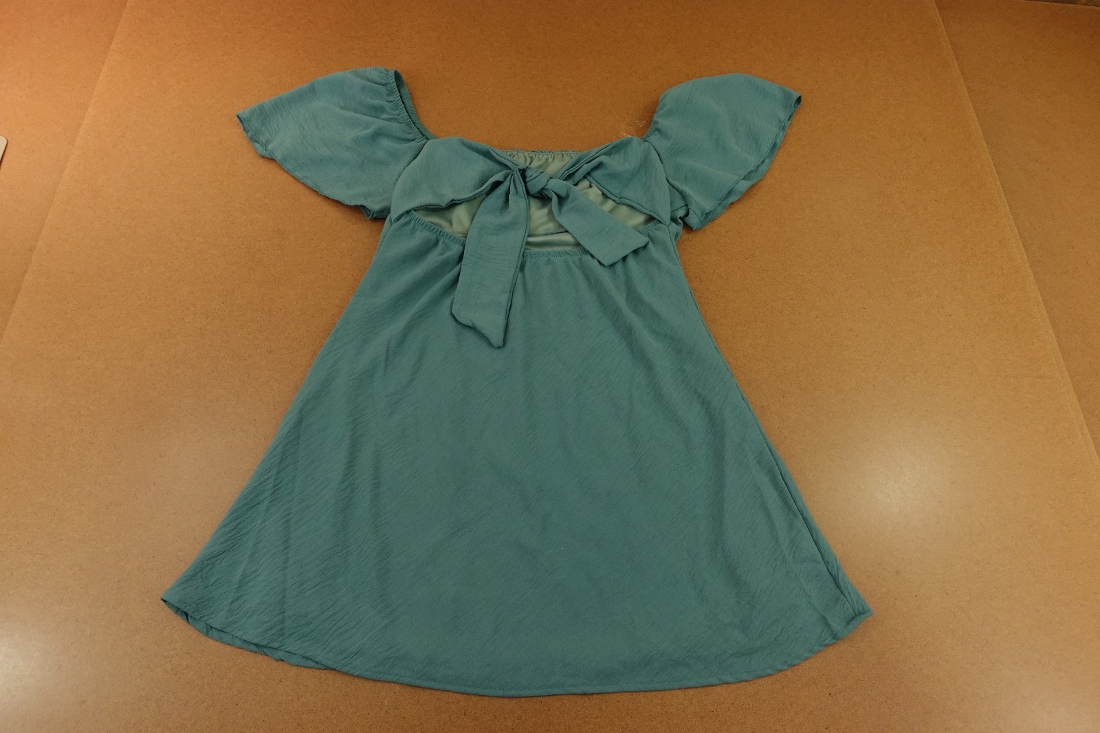 Originality Womens Large Seafoam Blue Off The Shoulder Back Bow Mini Dress NWT