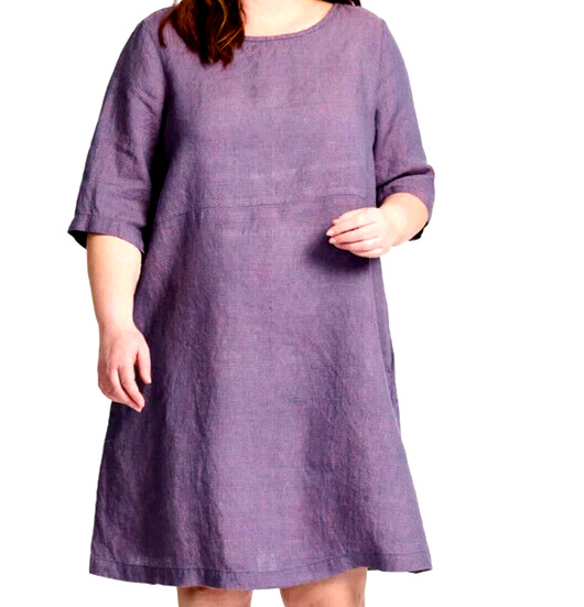 NWT FLAX Design 2G BLUEBERRY Stripe nLINEN DRESS /TUNIC A Line Short Sleeve