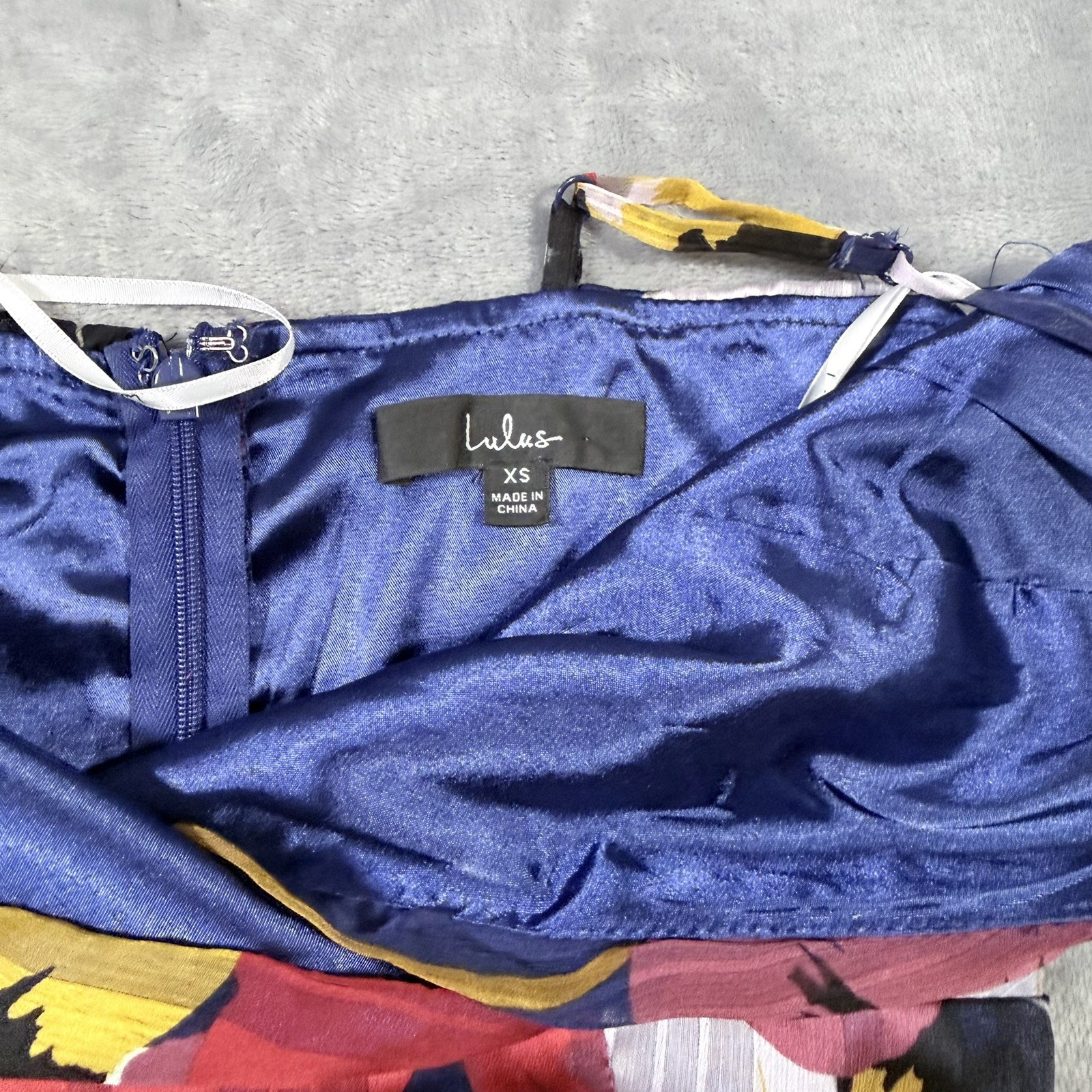 Lulus All About Love Royal Blue Floral Print Midi Dress SZ XS Cocktail Slit Sexy