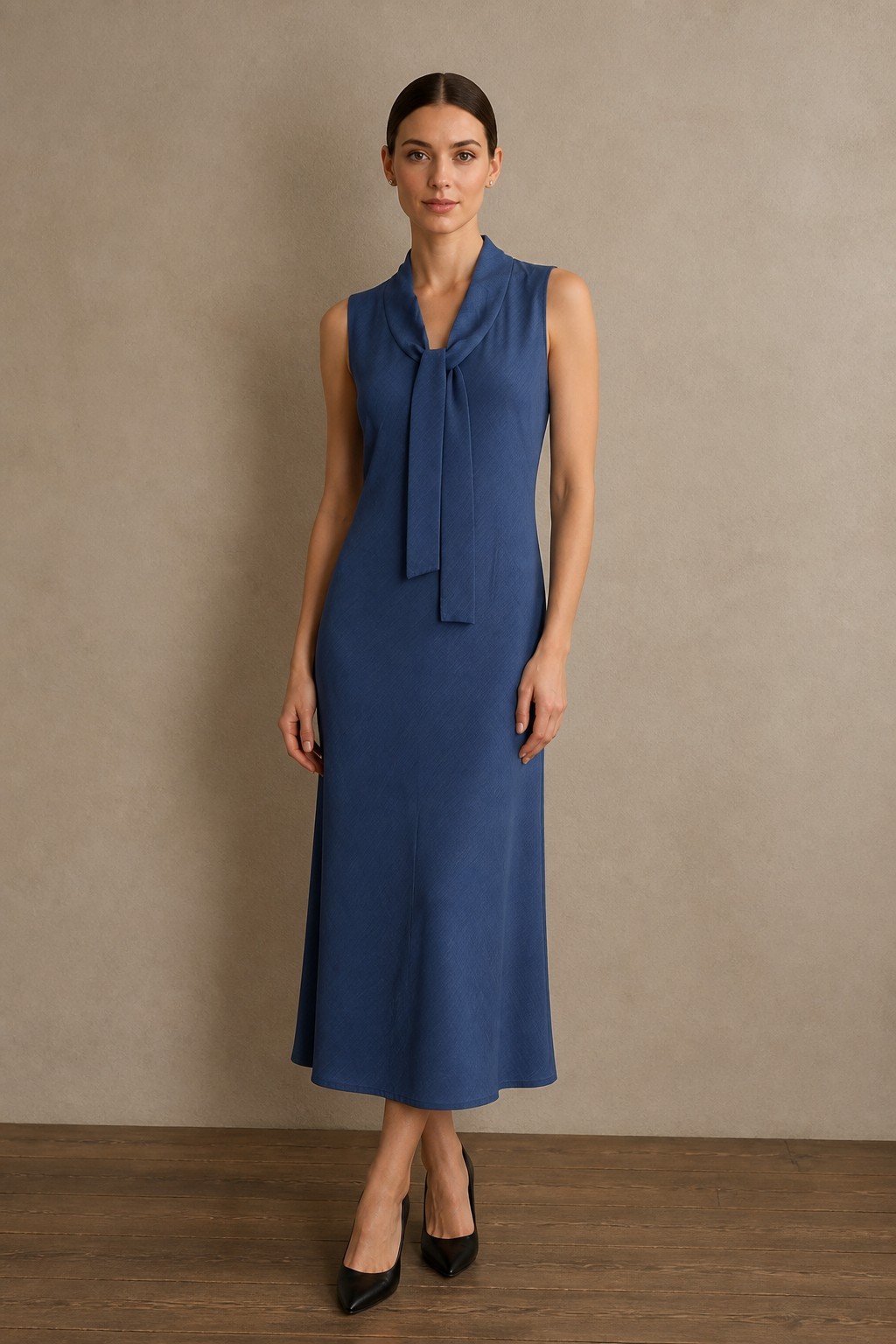 Vintage 90s Women’s Sleeveless Tailored Work Midi Dress Blue sz 4 Clifford Wills