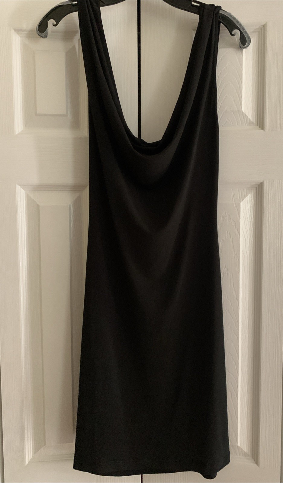 Spense M NWT Sleeveless Draped Front Dress Black Knee Length Low Back Tie @ Neck