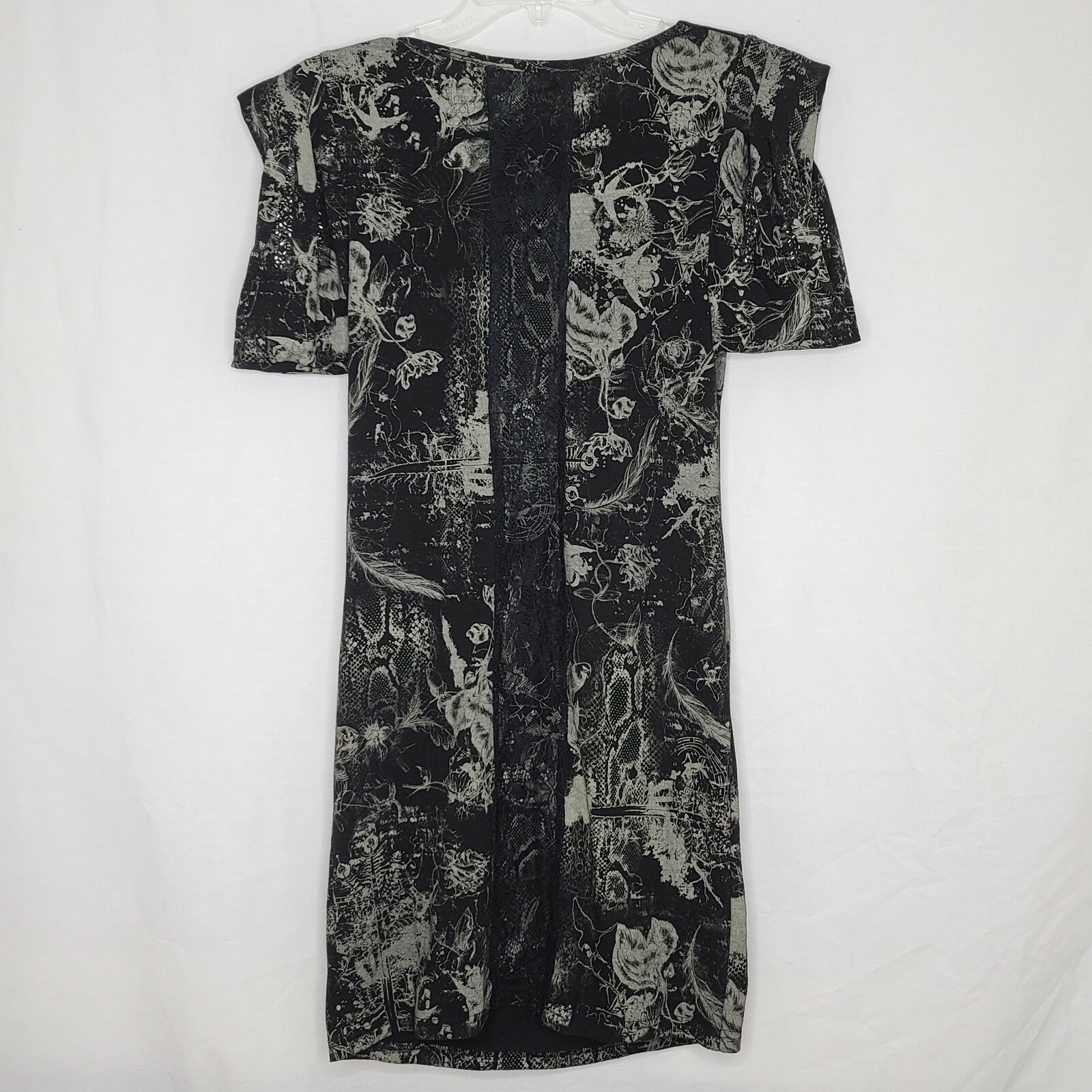 Miss Me Medium Black White Patterned Cowl Neck Short Sleeve Dress