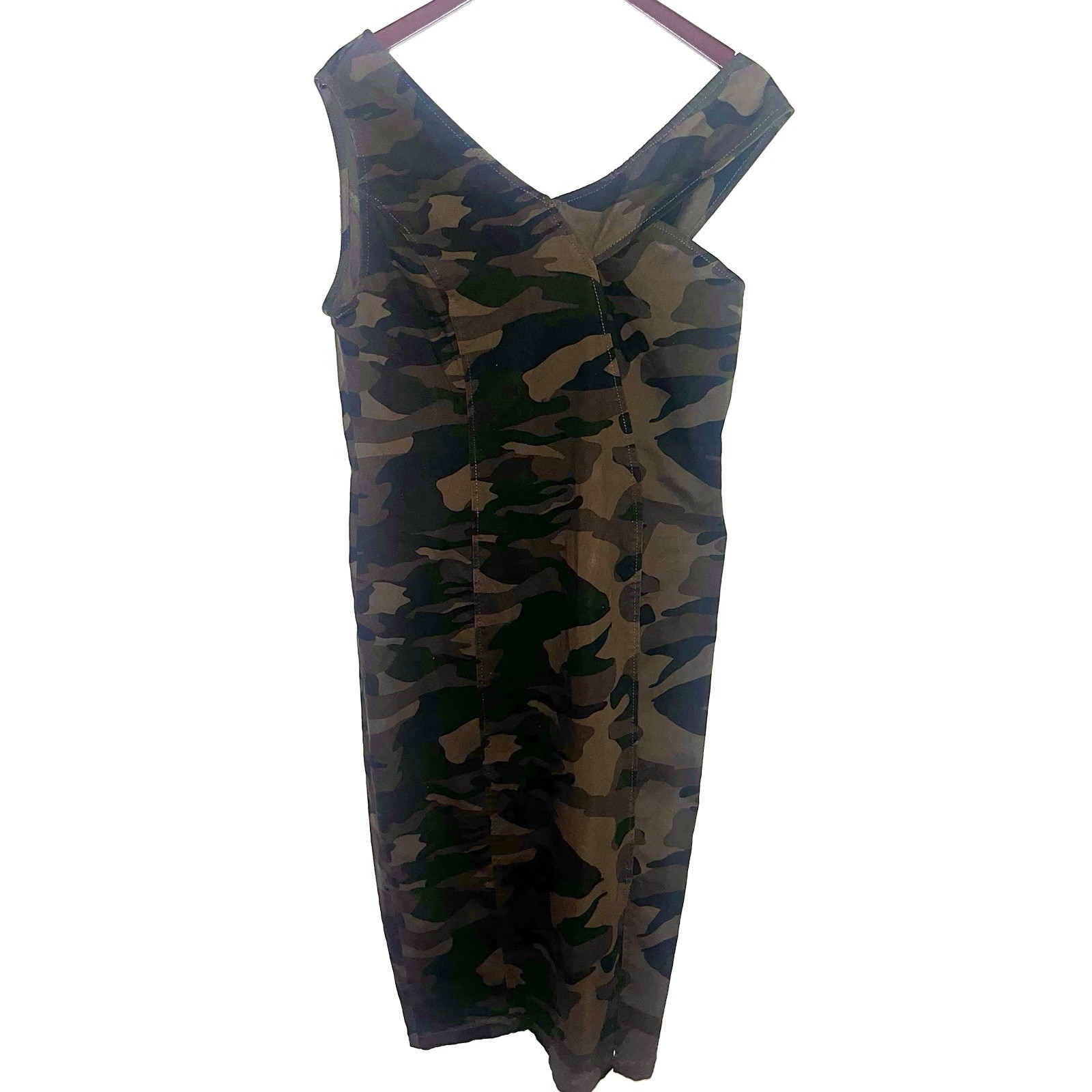 New York & Company One-Shoulder Olive Camo Bodycon Dress Sz Medium