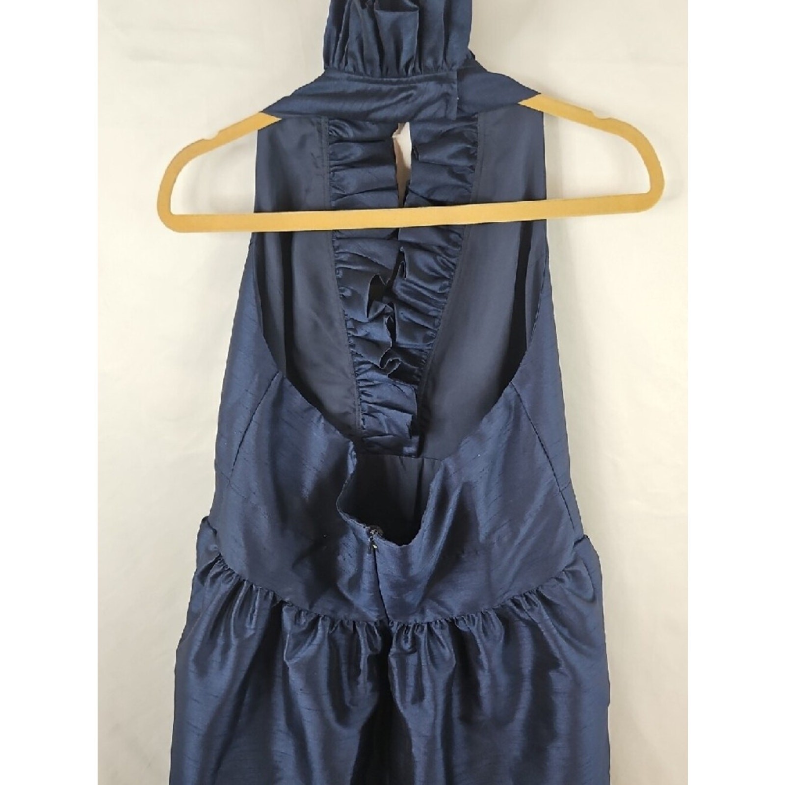 ALFRED SUNG Navy Ruffle Halter Tea-Length Dress Size 20