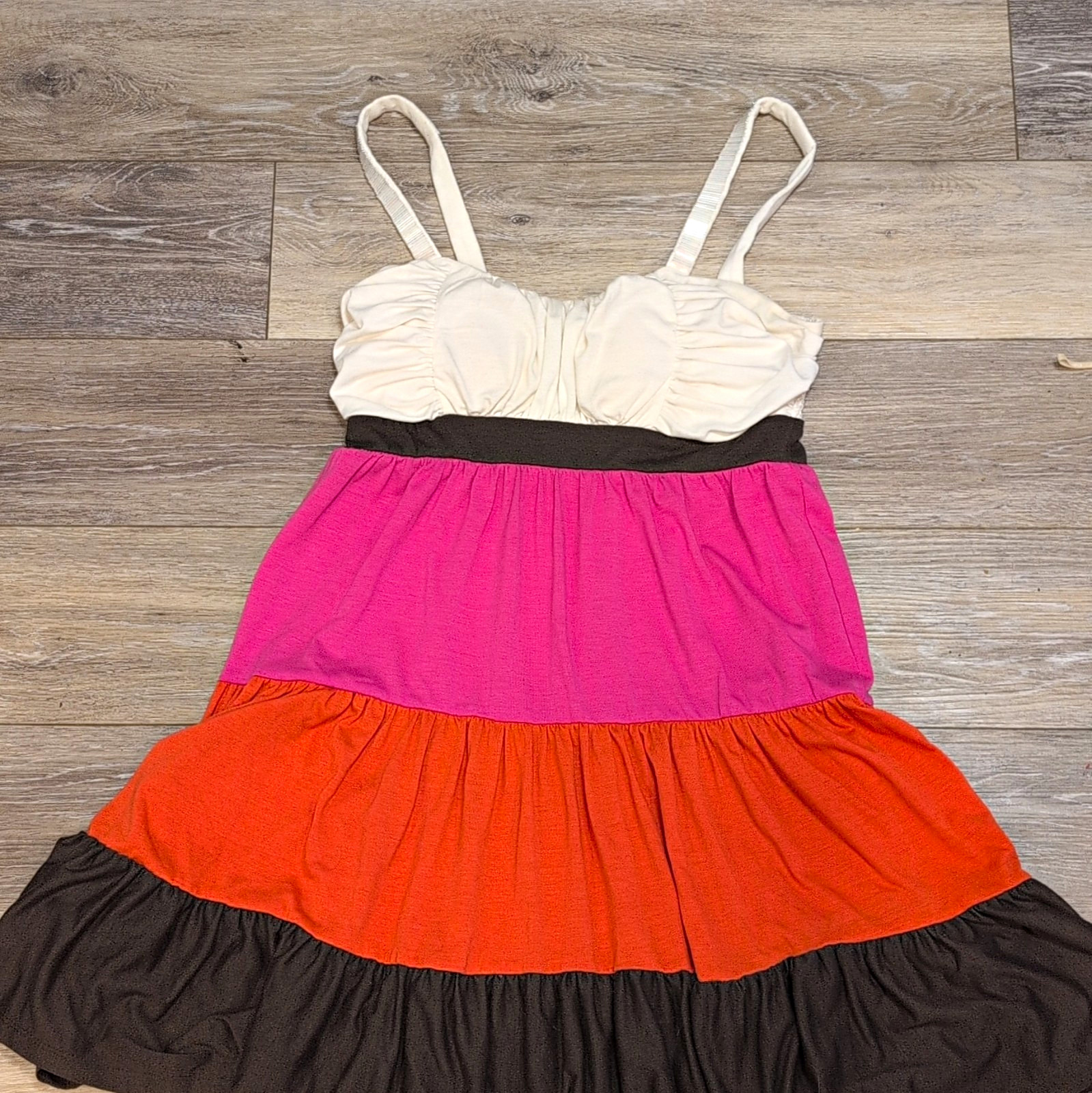 Candie’s Women’s L Colorblock Strappy Sweetheart Smocked Stretch Midi Sundress