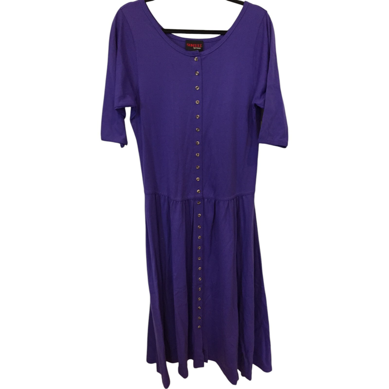 Sunbelt Sportswear Button Up Scoop Neck Short Sleeve Purple Women’s Dress
