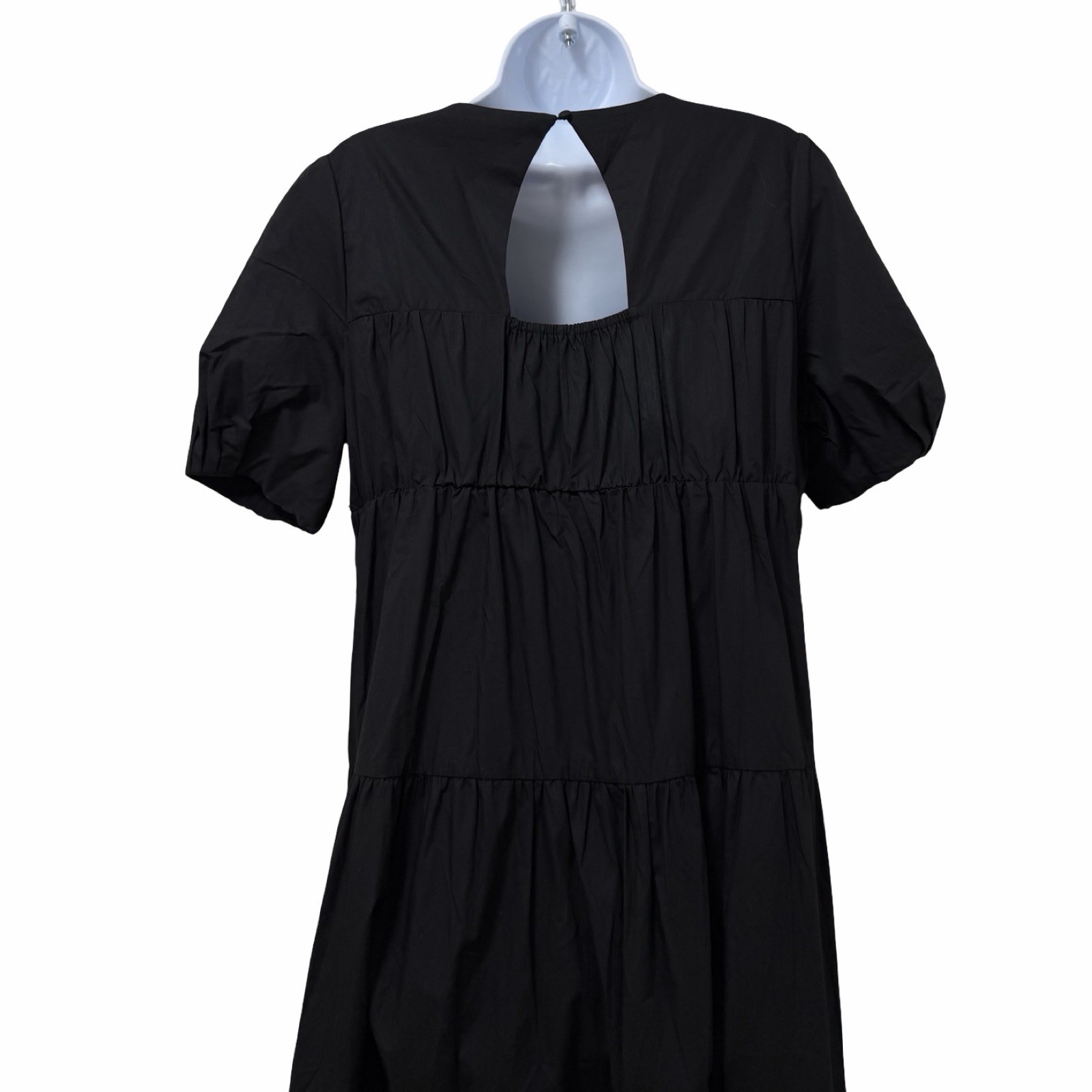 Mod Ref Womens Drea Puff Sleeve Tiered Poplin Maxi Dress Size XL Black Event NWT