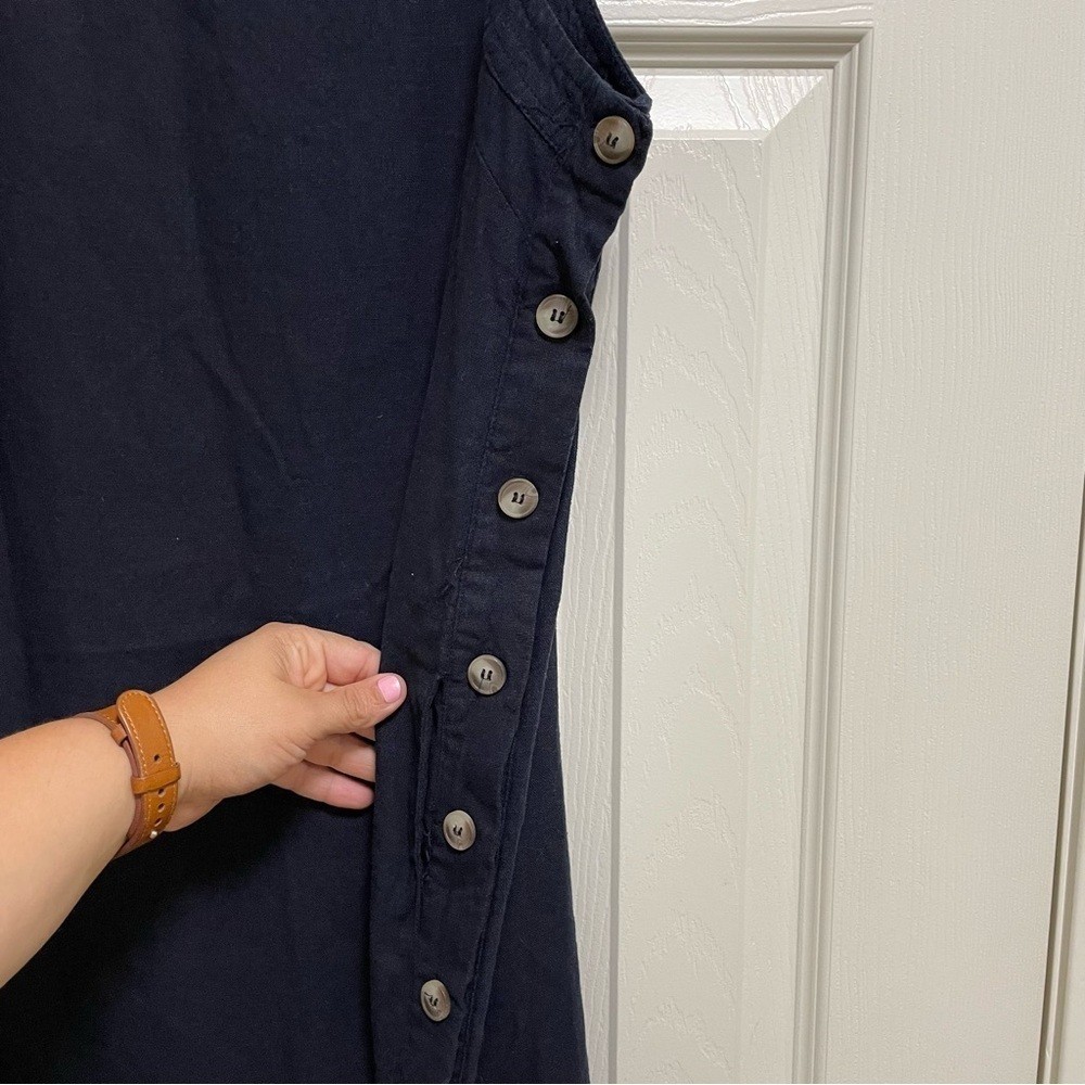 For Cynthia Navy Linen Blend Tank shift dress pockets M