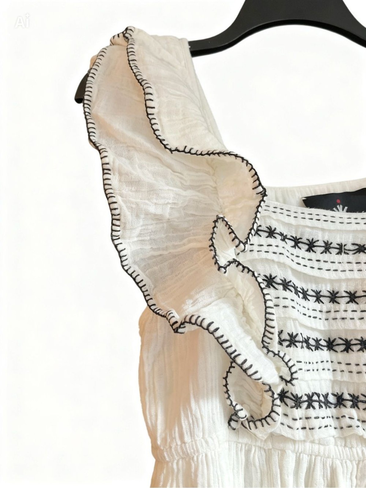 White Embroidered Ruffle-Trim Maxi Resort Style Bohemian Seema Kahai Dress Small