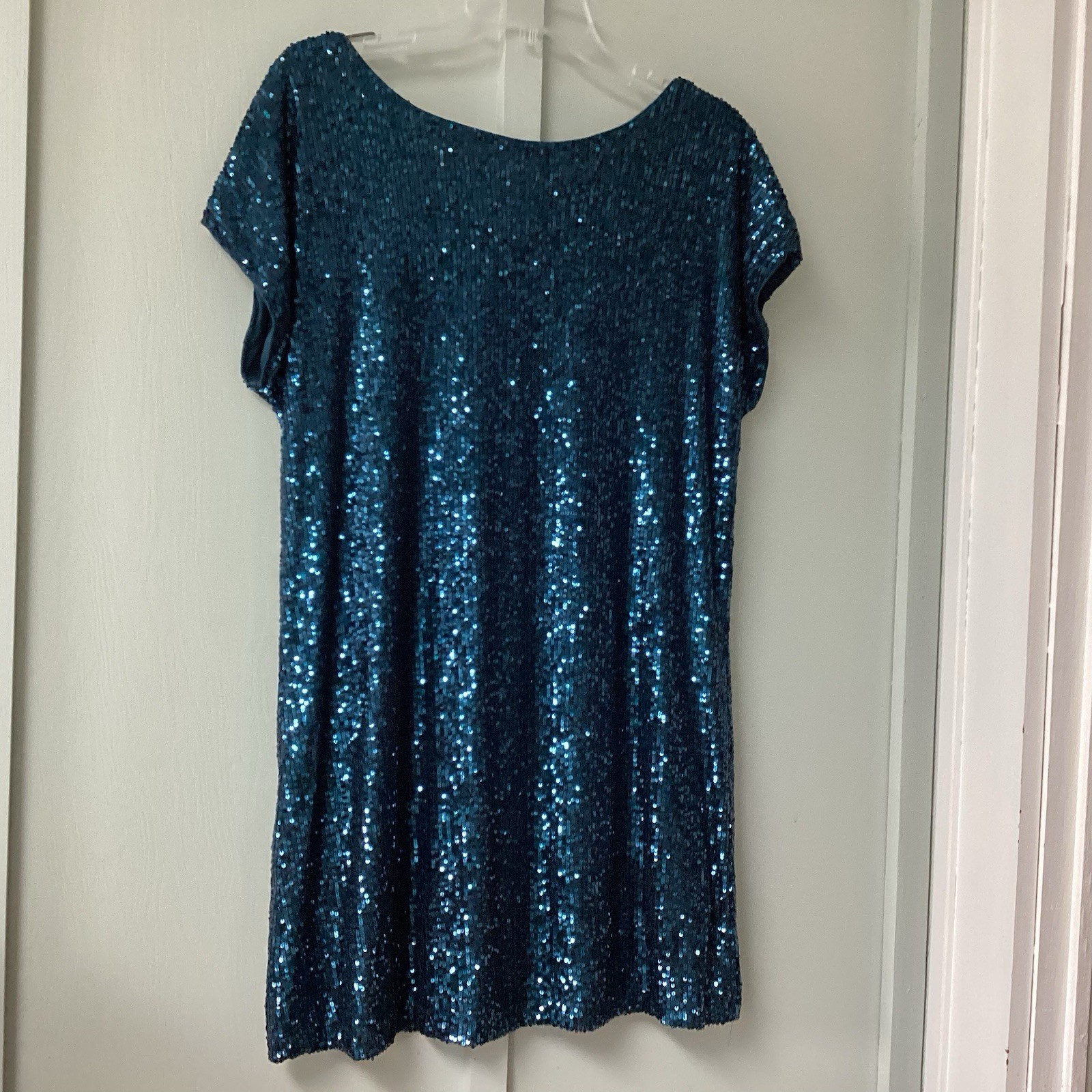 Cable & Gauge Blue Sequin Short Sleeve Shift Dress Women’s M Party Cocktail New