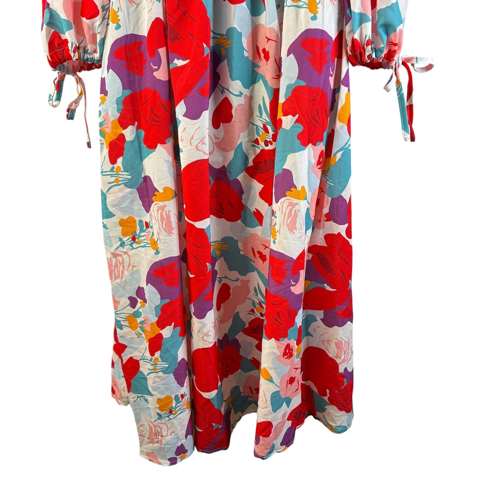 SundayUp Womens Floral Smocked Maxi Dress Long Puff Sleeve Tiered Multicolor LG